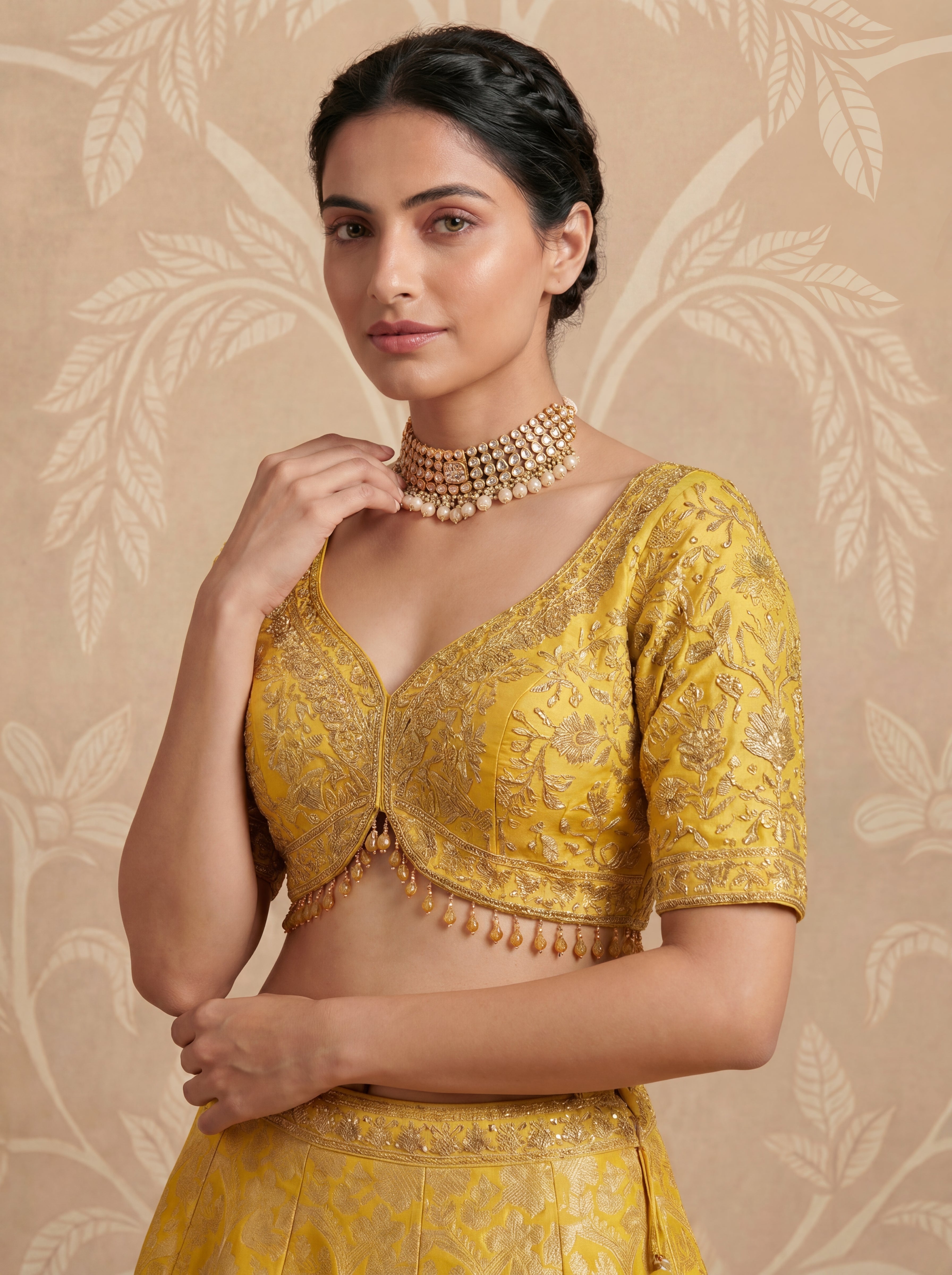 Yellow Viscose Jacquard Weaving Wedding Lehenga Choli Set
