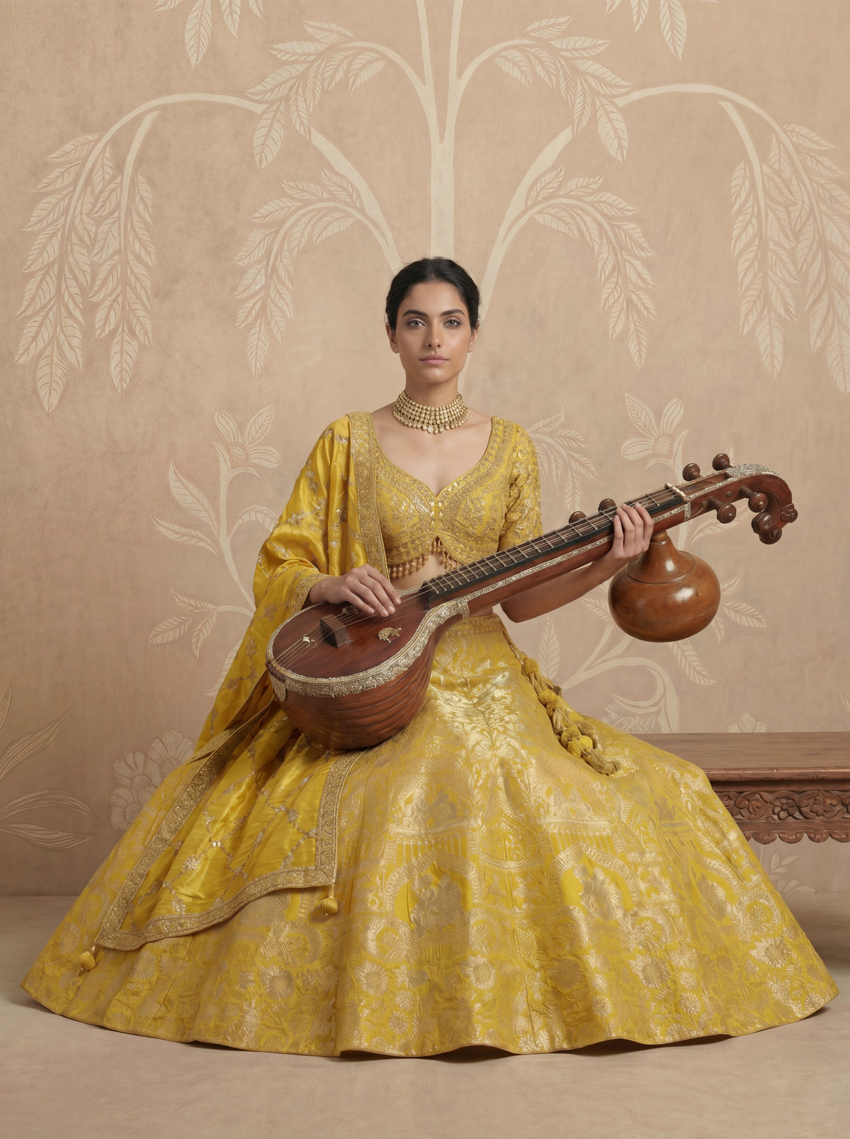 Yellow Viscose Jacquard Weaving Wedding Lehenga Choli Set