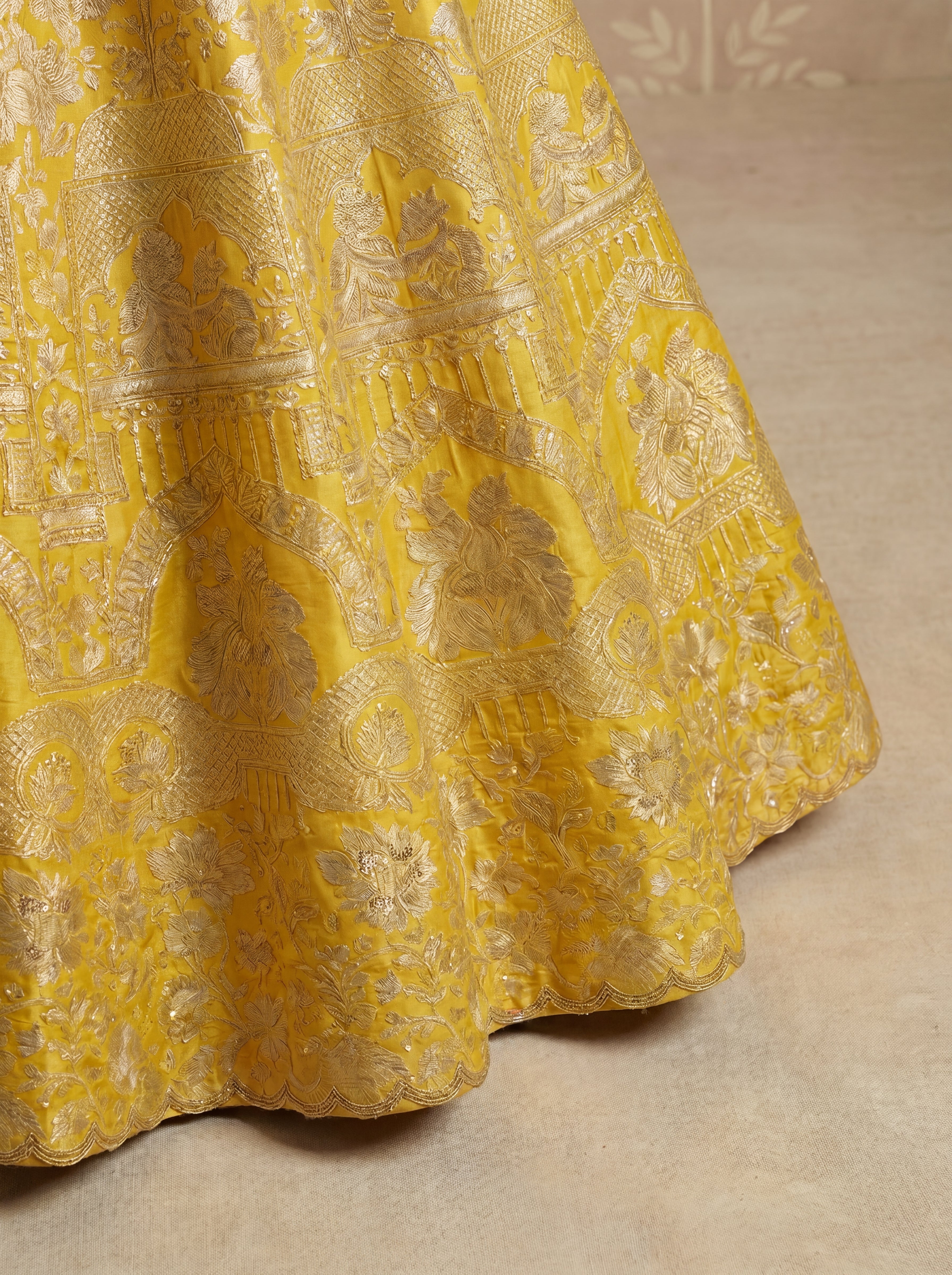 Yellow Viscose Jacquard Weaving Wedding Lehenga Choli Set