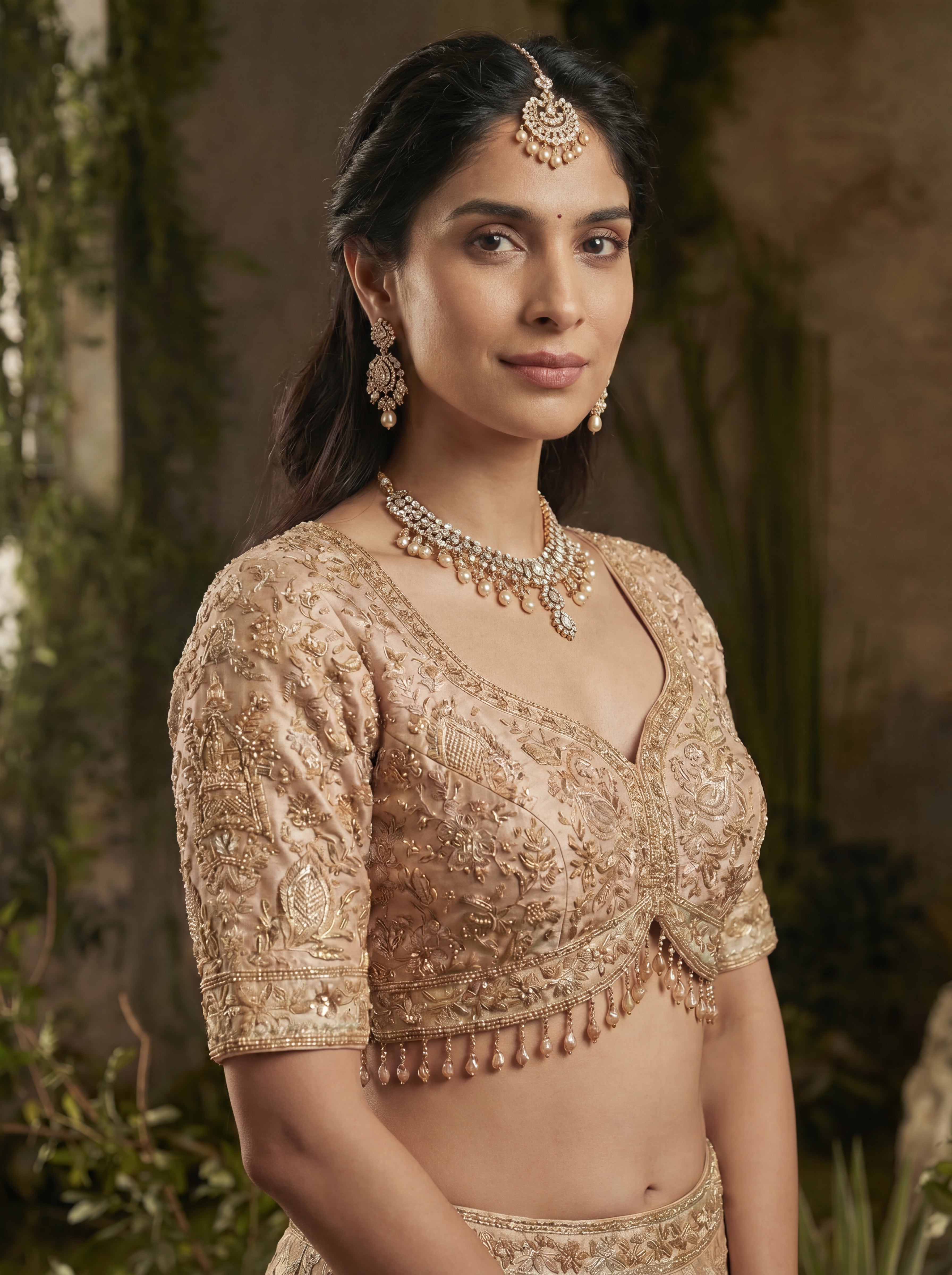 Champagne Gold Viscose Jacquard Weaving Bridal Lehenga Choli