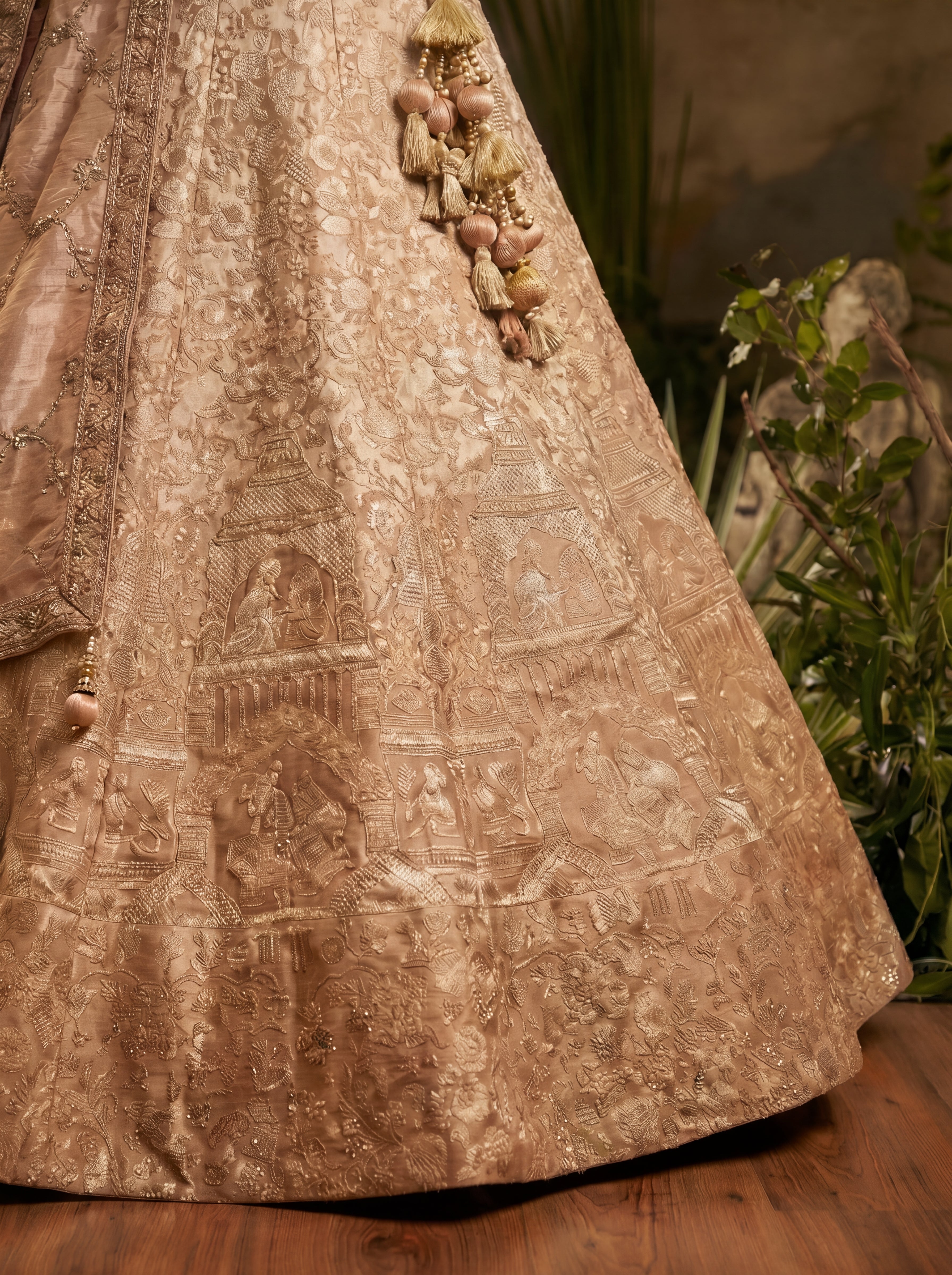Champagne Gold Viscose Jacquard Weaving Bridal Lehenga Choli