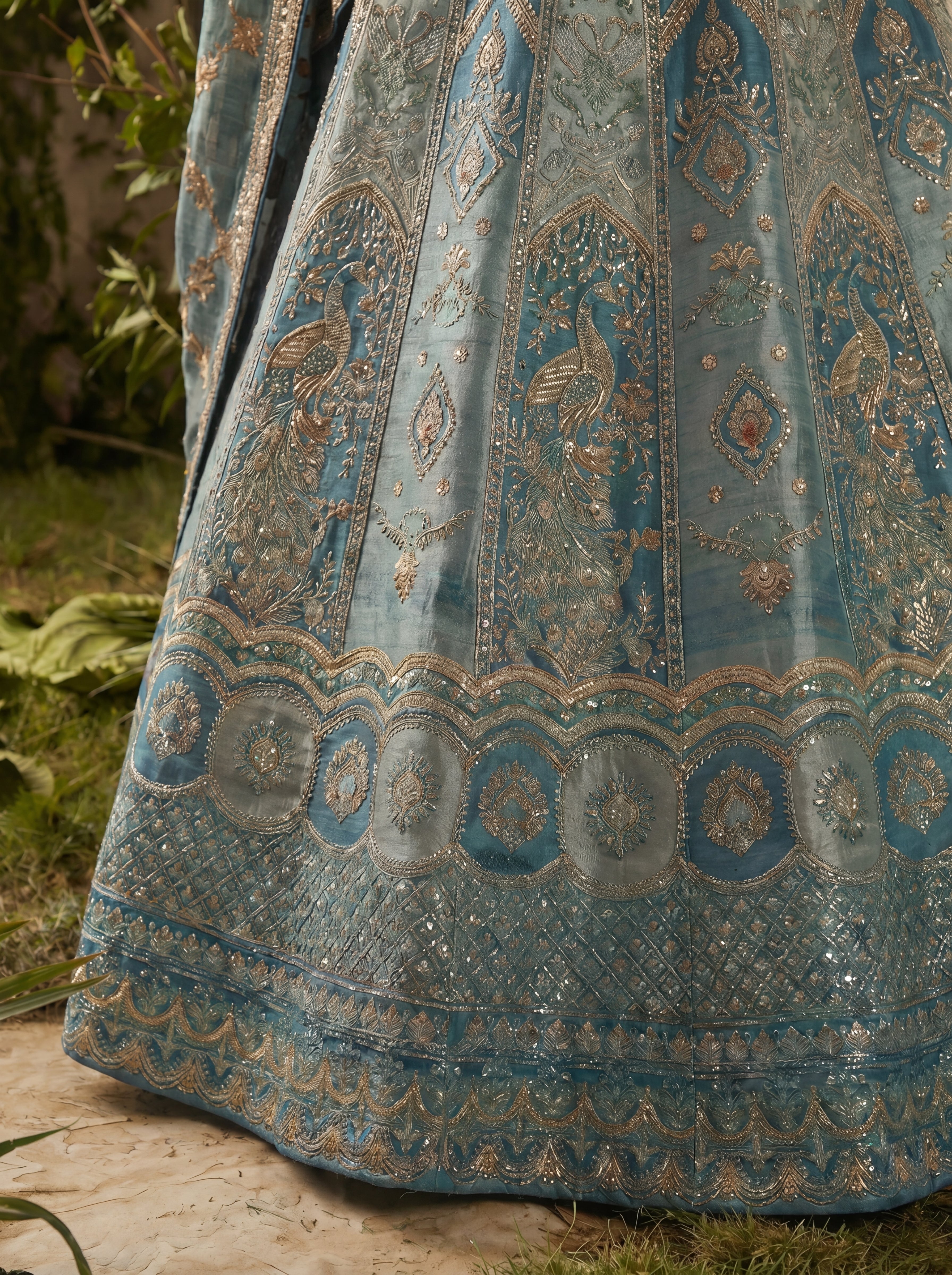 Teal Blue Viscose Jacquard Weaving Bridal Lehenga Choli Set
