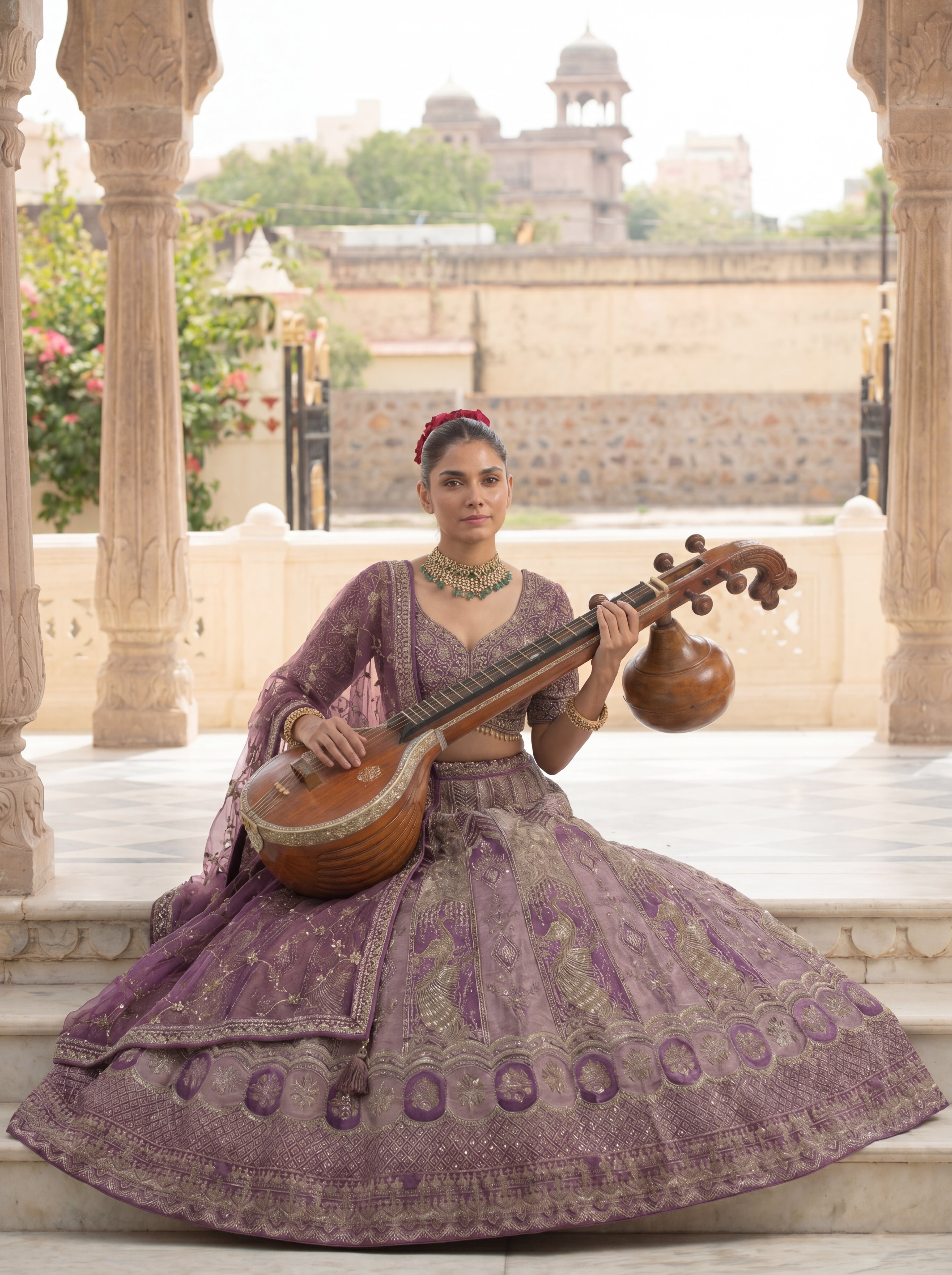 Mauve Purple Viscose Zardozi Bridal Lehenga Choli Set