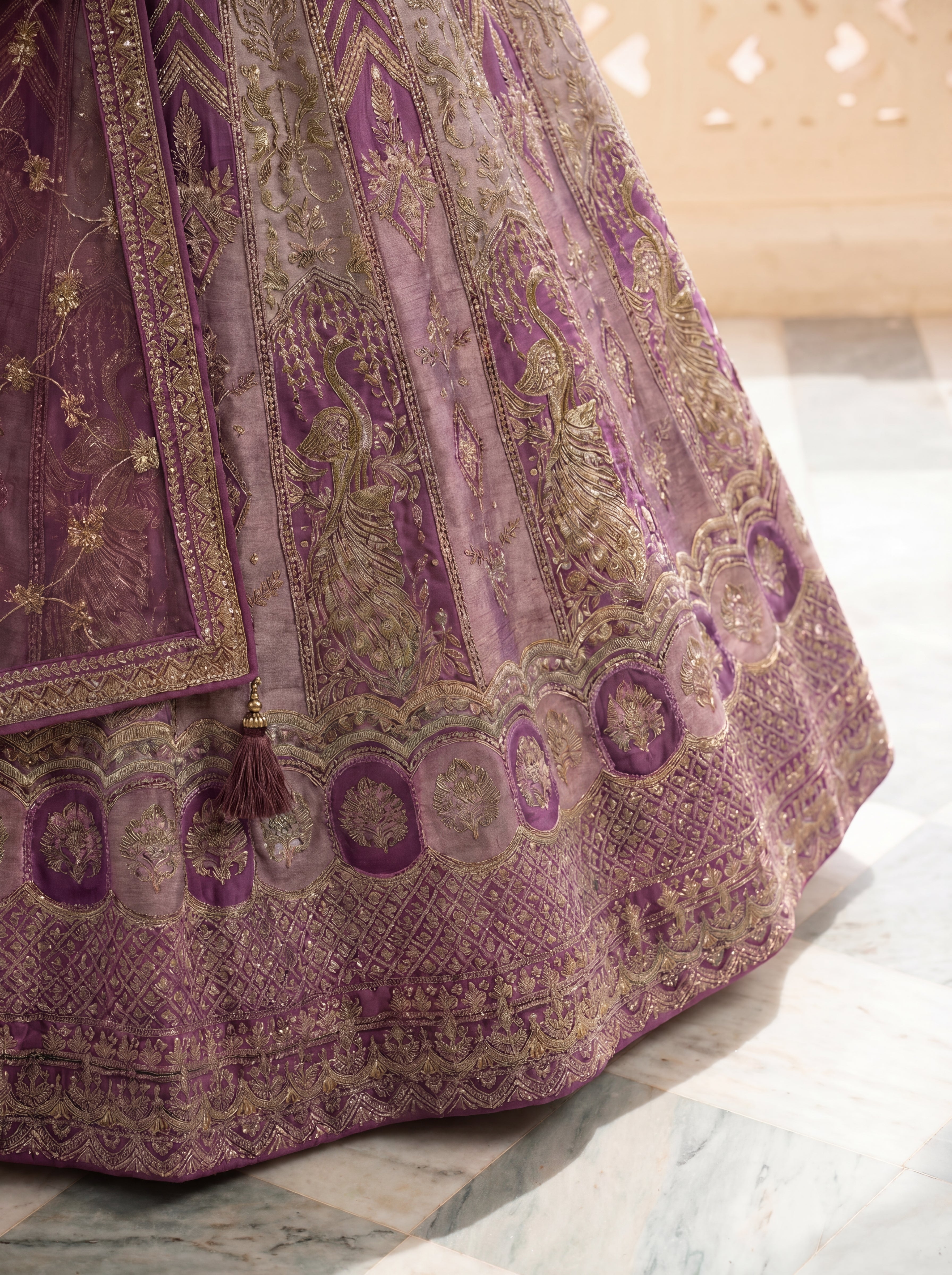 Mauve Purple Viscose Zardozi Bridal Lehenga Choli Set
