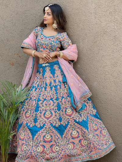 Embroidered velvet lehenga choli with zari sequins work for wedding and bridal occasions