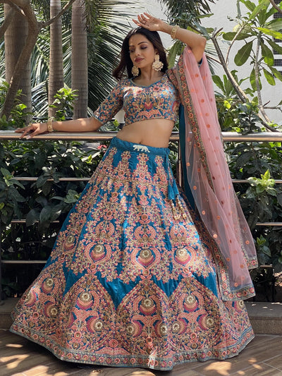 Embroidered velvet lehenga choli with zari sequins work for wedding and bridal occasions