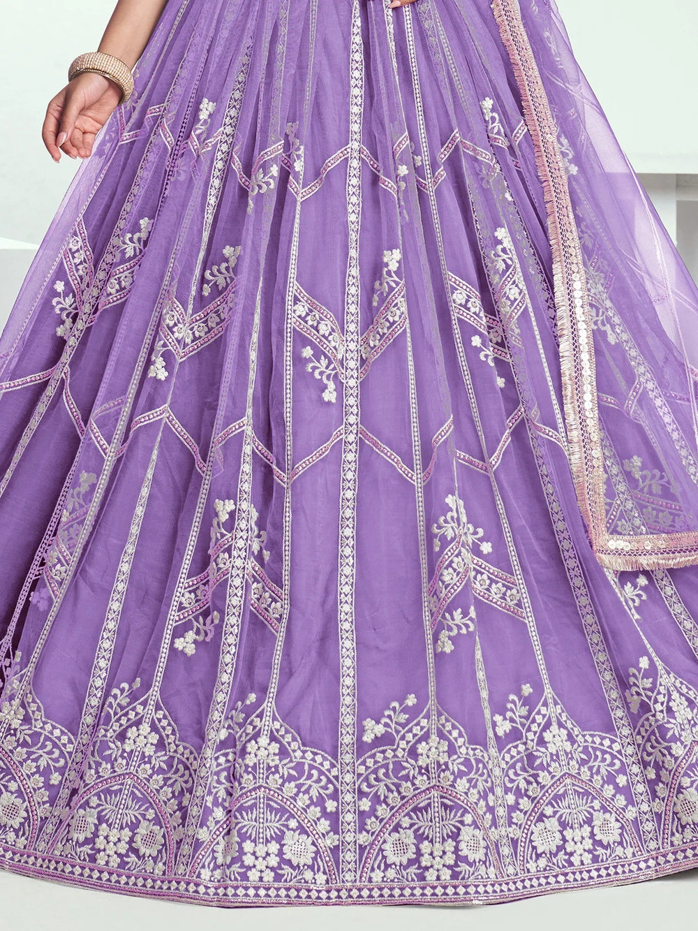 Lavender Slate Embroidered Net Engagement Wear Lehenga Choli for Women
