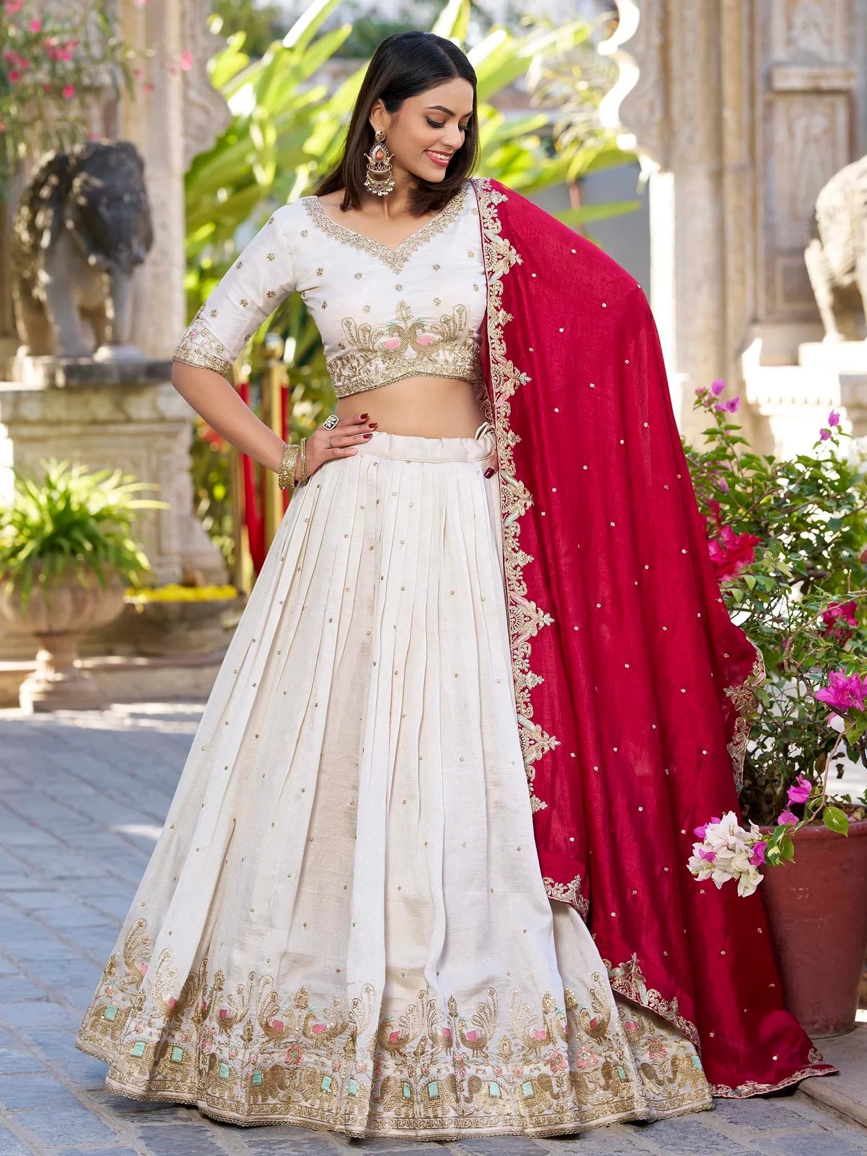 Off-White Sequins Wedding Wear Lehenga With Blouse