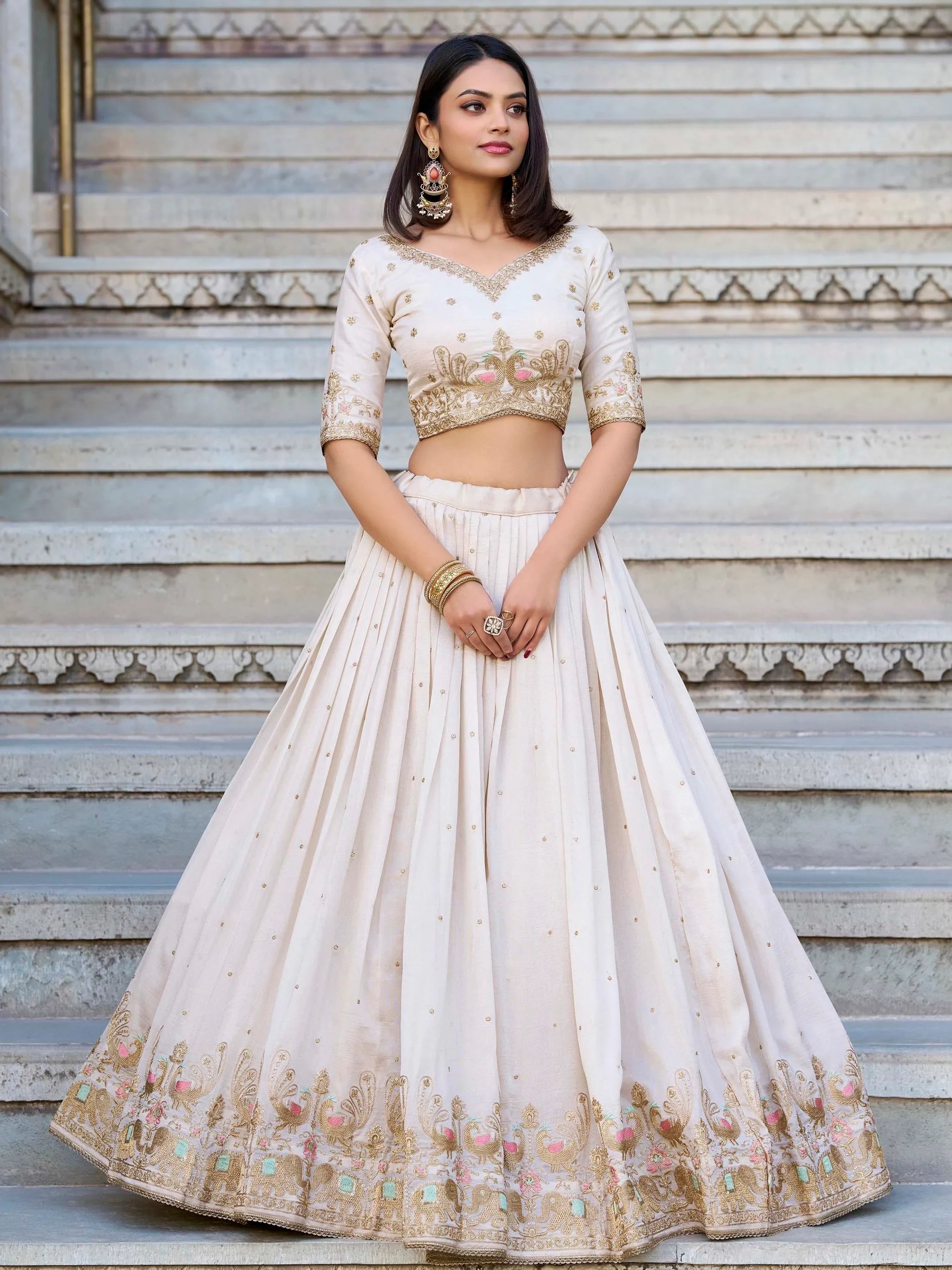 Off-White Sequins Wedding Wear Lehenga With Blouse