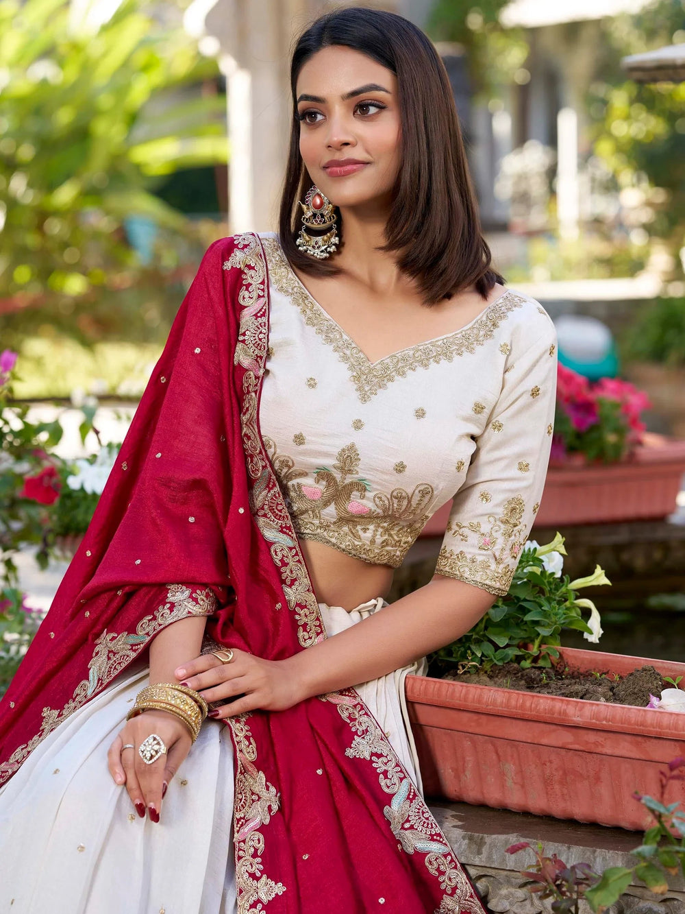 Off-White Sequins Wedding Wear Lehenga With Blouse