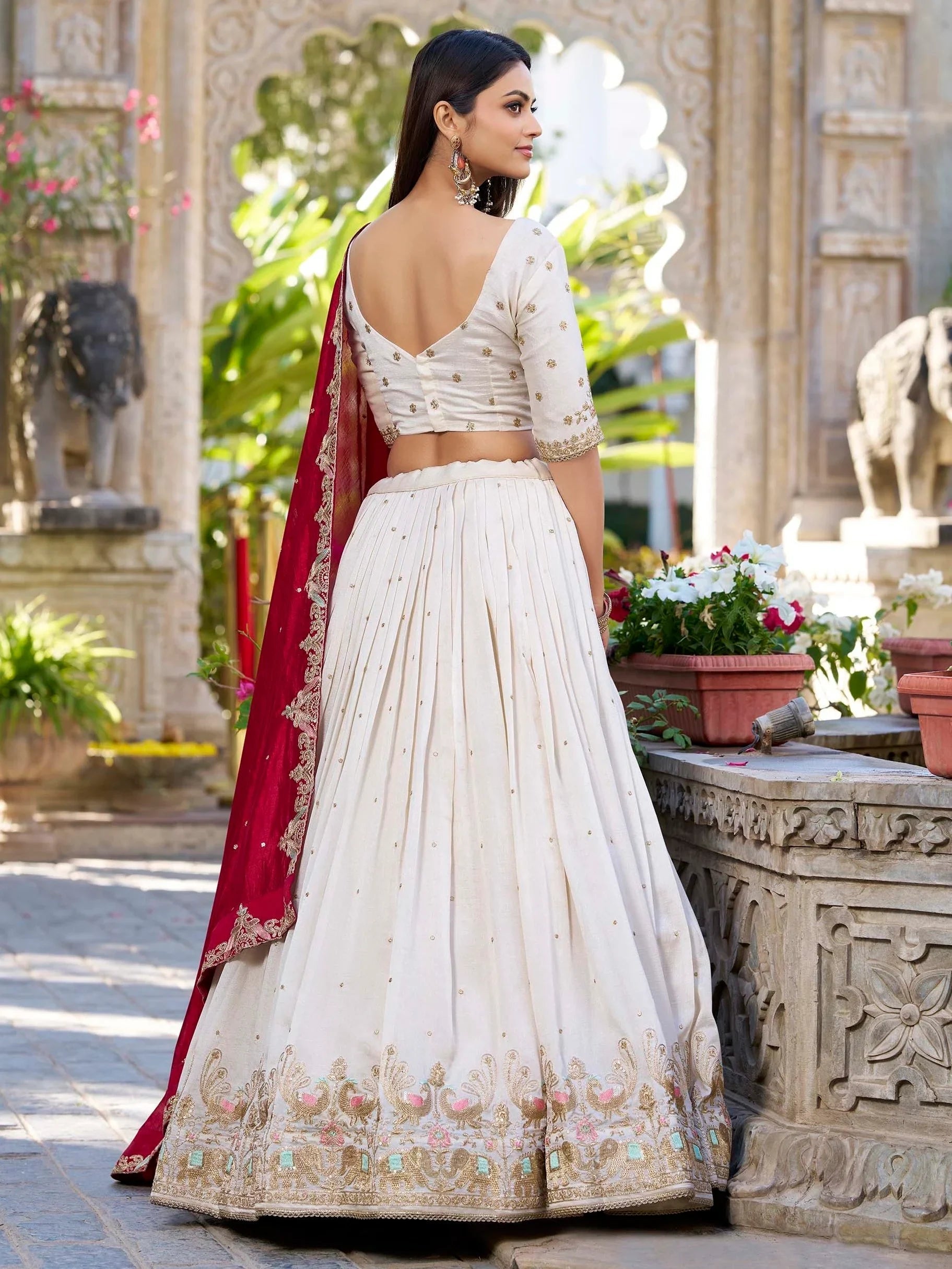 Off-White Sequins Wedding Wear Lehenga With Blouse