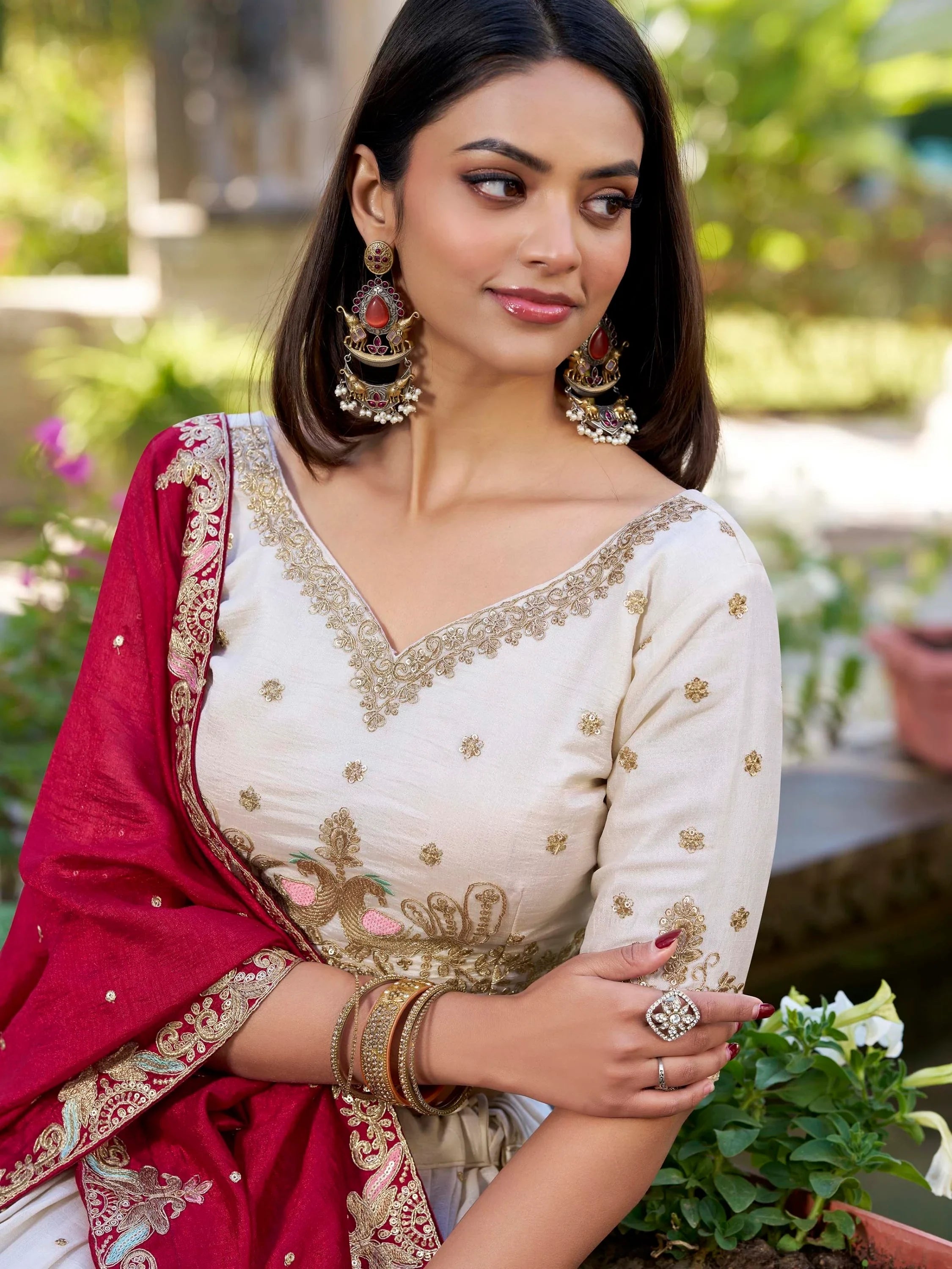 Off-White Sequins Wedding Wear Lehenga With Blouse