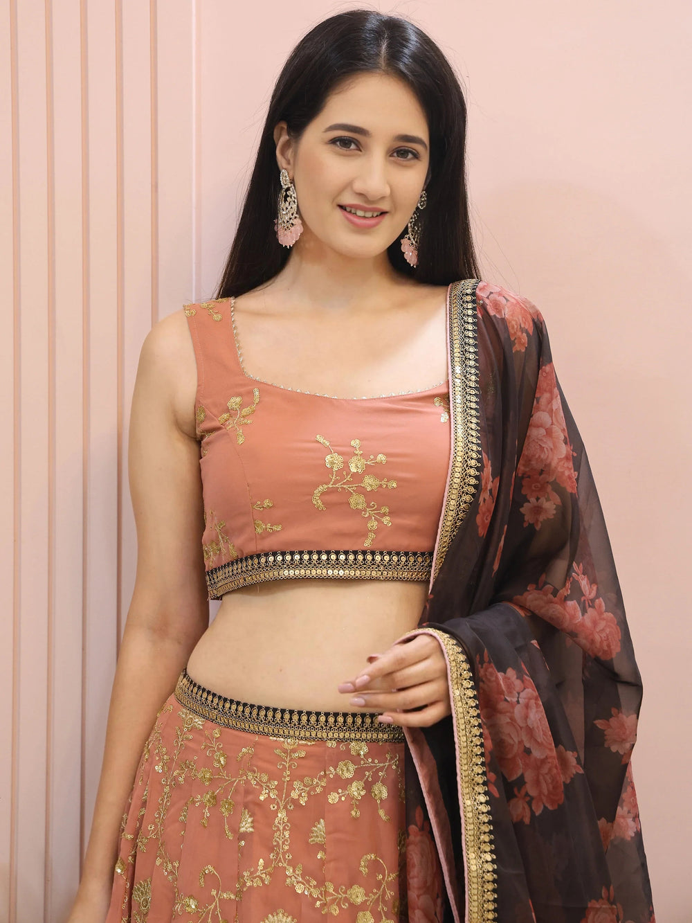 Pink Georgette Sequins Event Lehenga Choli for Women