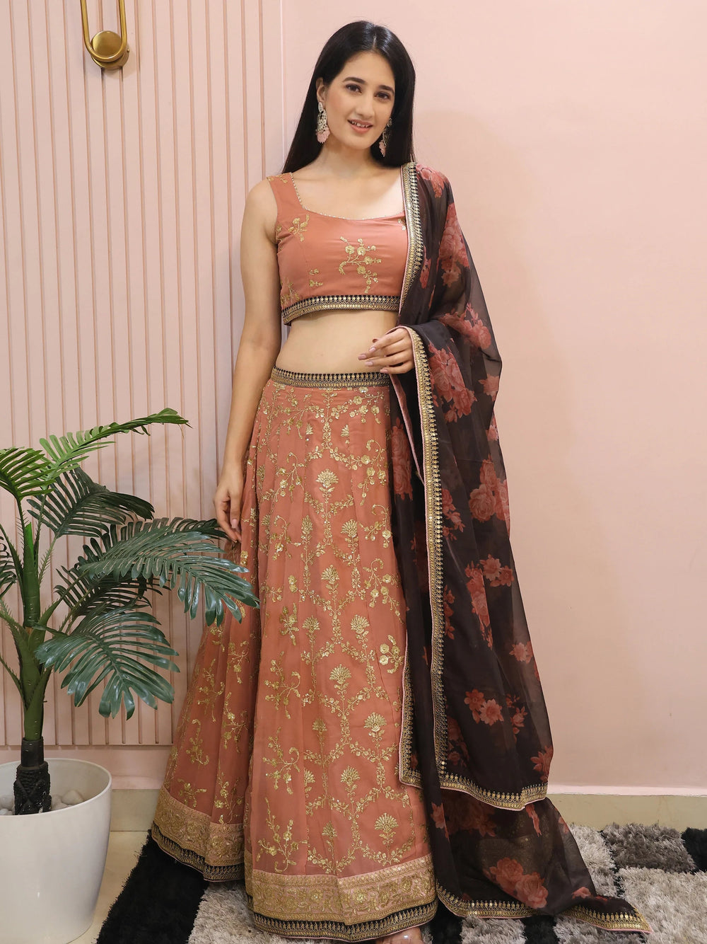 Pink Georgette Sequins Event Lehenga Choli for Women