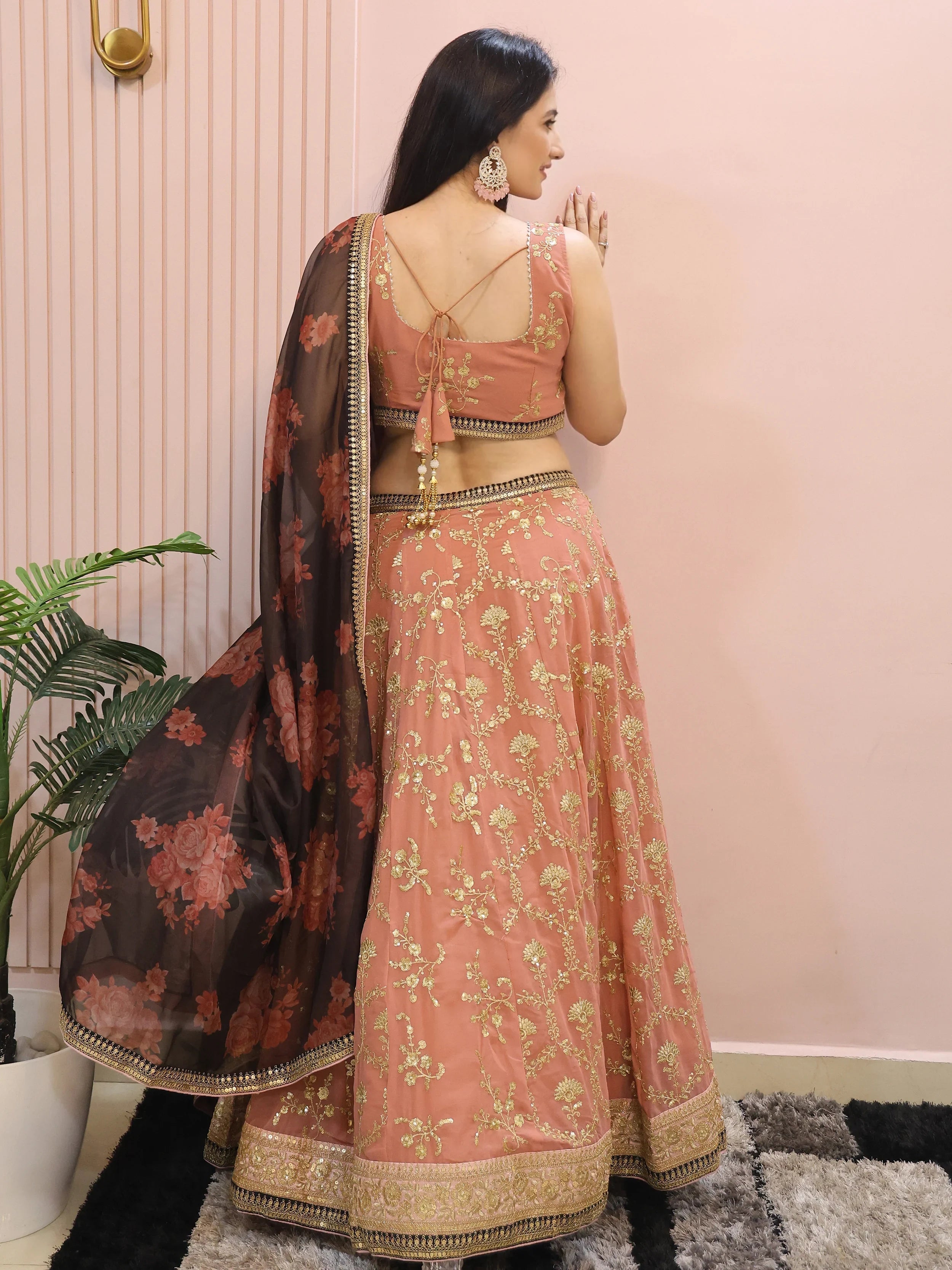 Pink Georgette Sequins Event Lehenga Choli for Women