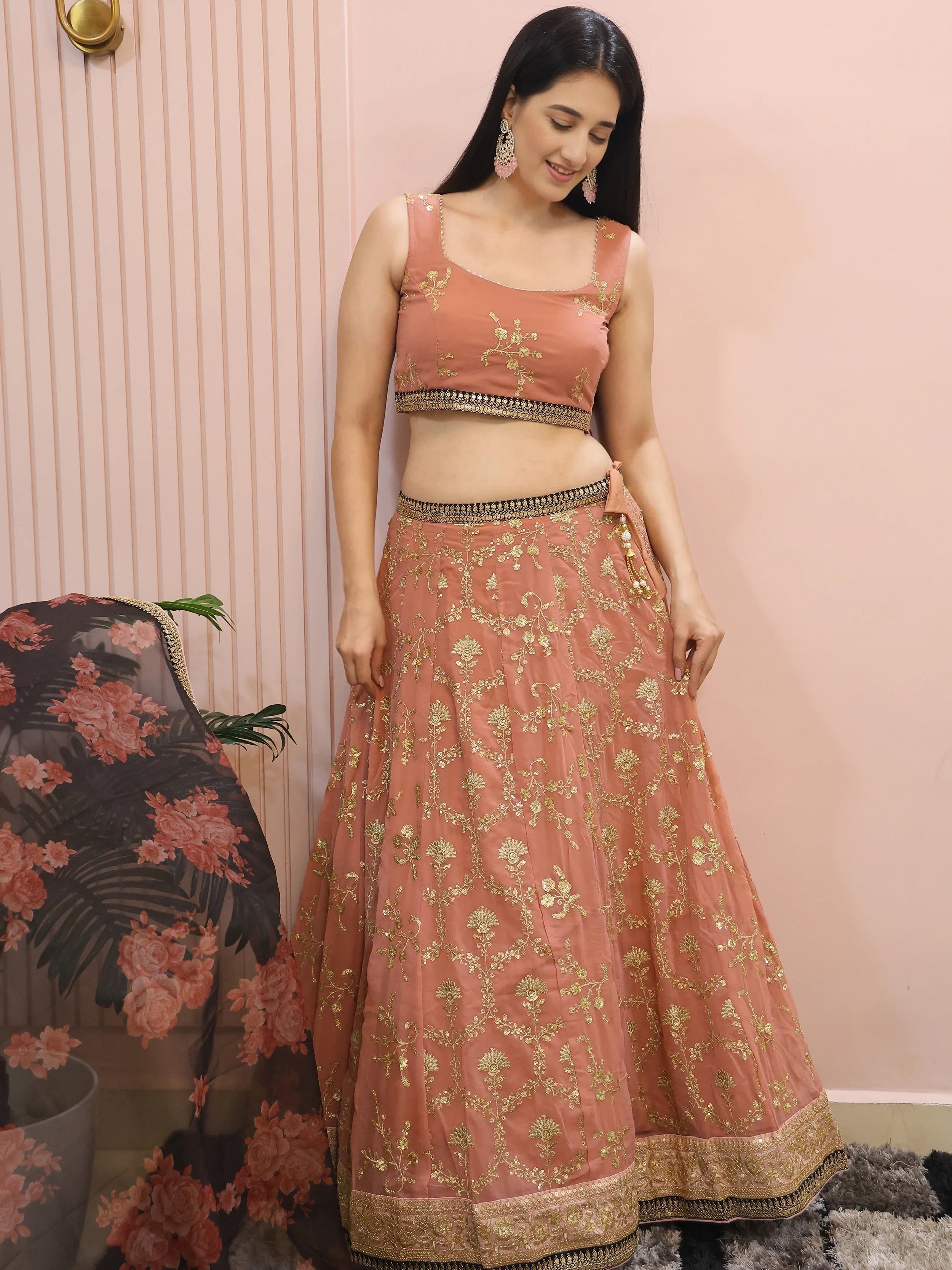 Pink Georgette Sequins Event Lehenga Choli for Women