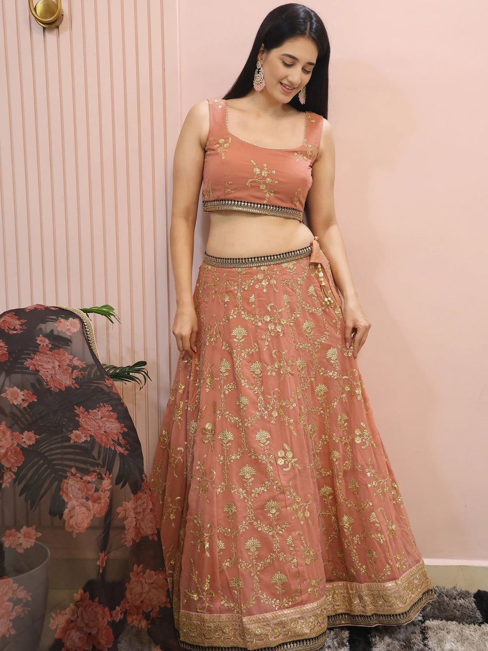 Pink Georgette Sequins Event Lehenga Choli for Women