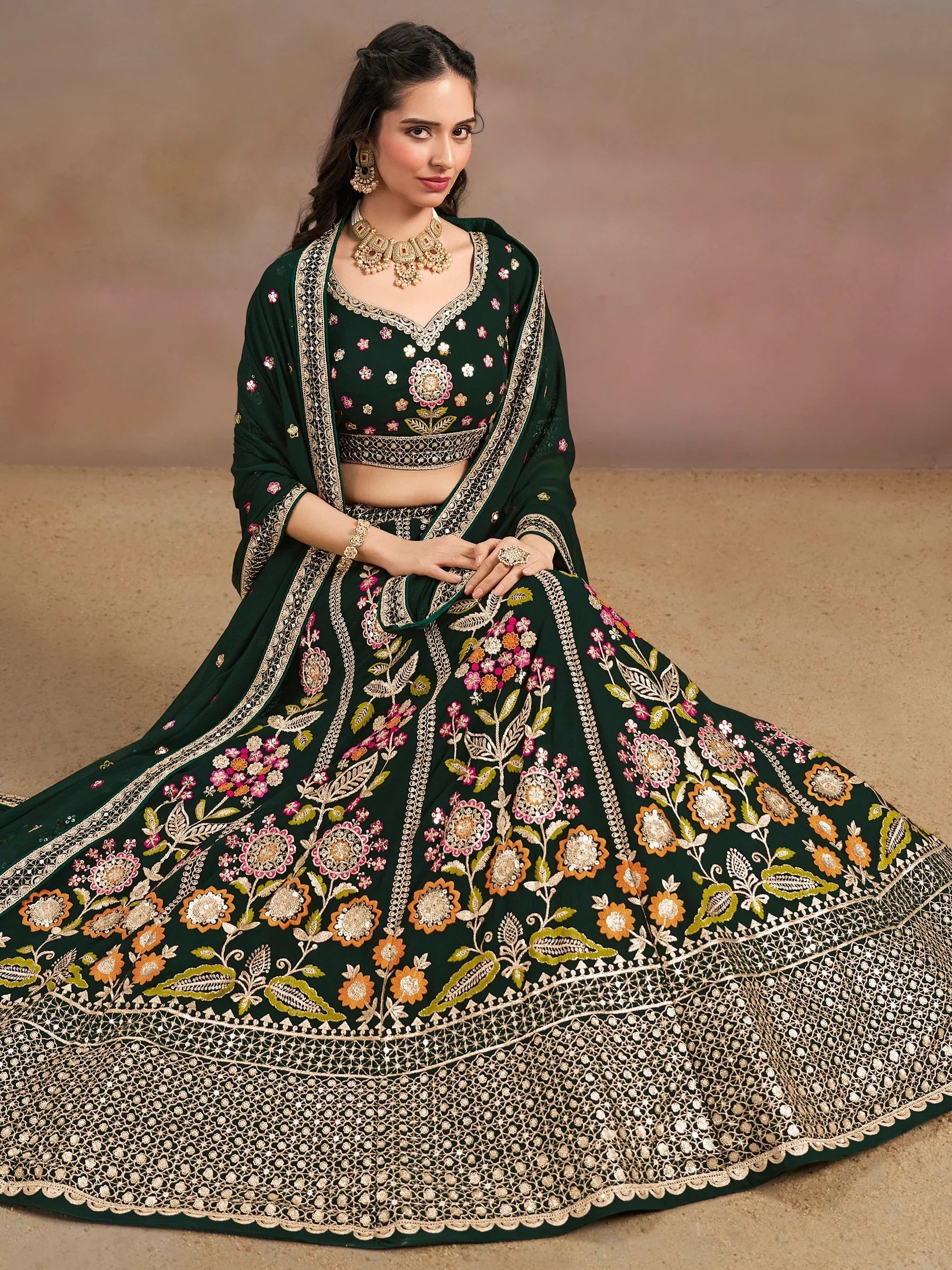 Sequins georgette lehenga choli with dupatta for wedding and mehendi ceremony