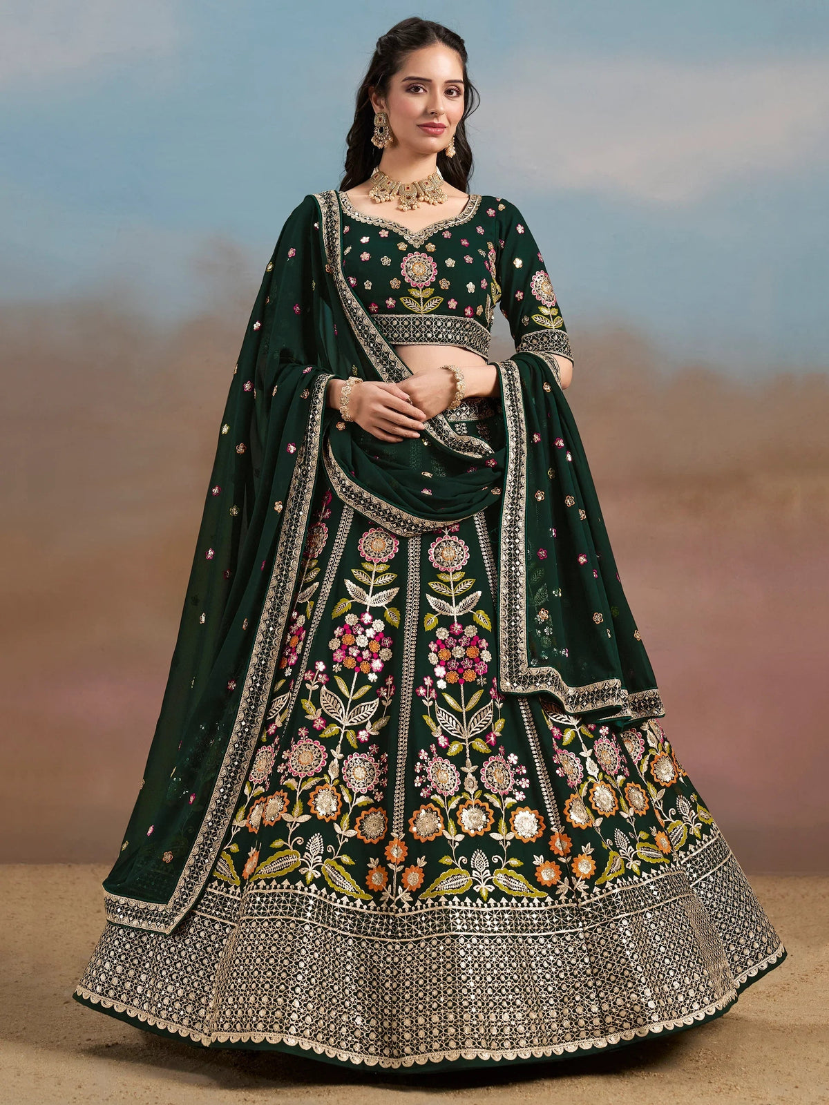 Sequins georgette lehenga choli with dupatta for wedding and mehendi ceremony