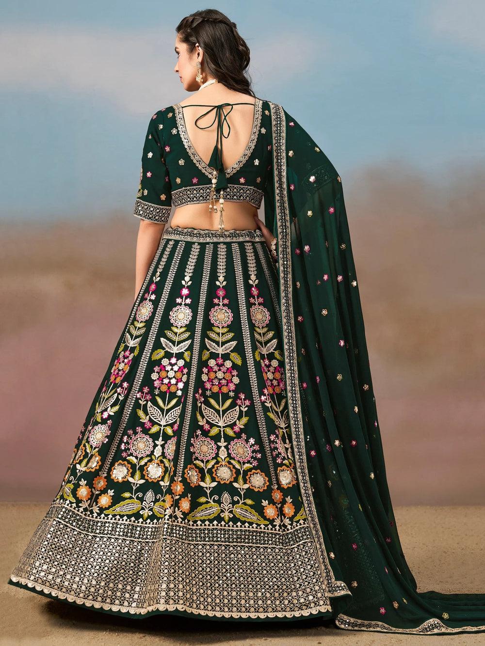 Sequins georgette lehenga choli with dupatta for wedding and mehendi ceremony