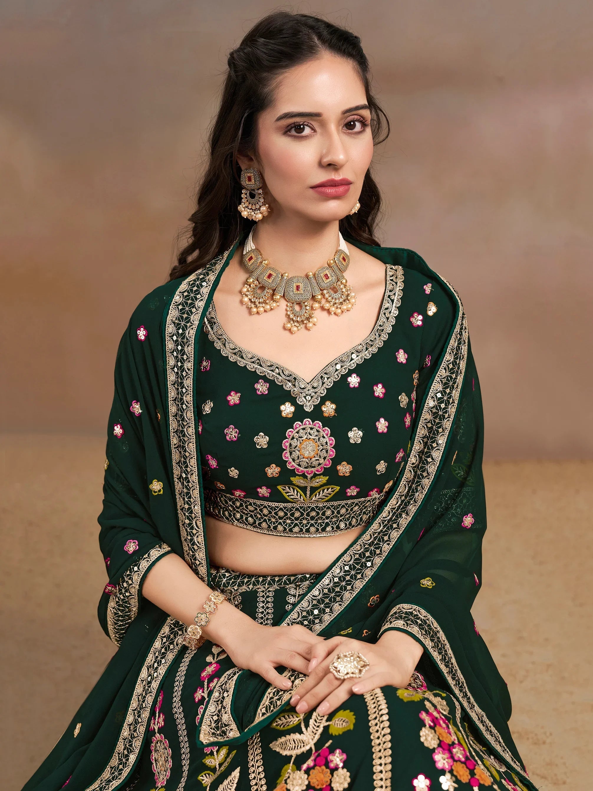 Sequins georgette lehenga choli with dupatta for wedding and mehendi ceremony