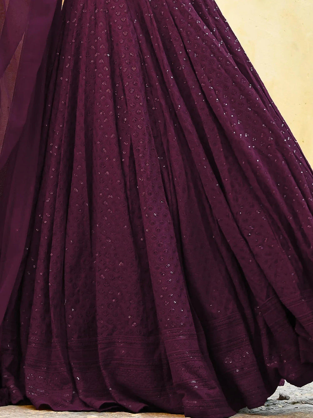Sequins georgette lehenga choli with thread embroidery for wedding and sangeet occasions