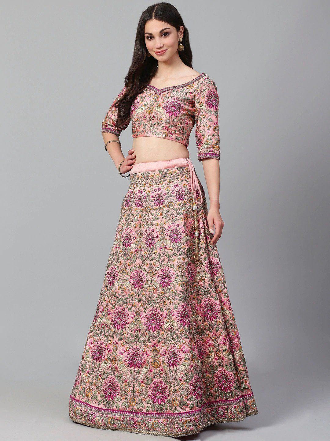 Taffeta bridal lehenga choli with zari dori thread embroidery work for wedding