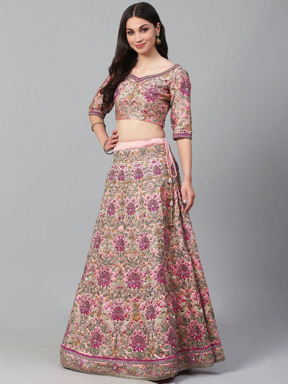 Taffeta bridal lehenga choli with zari dori thread embroidery work for wedding