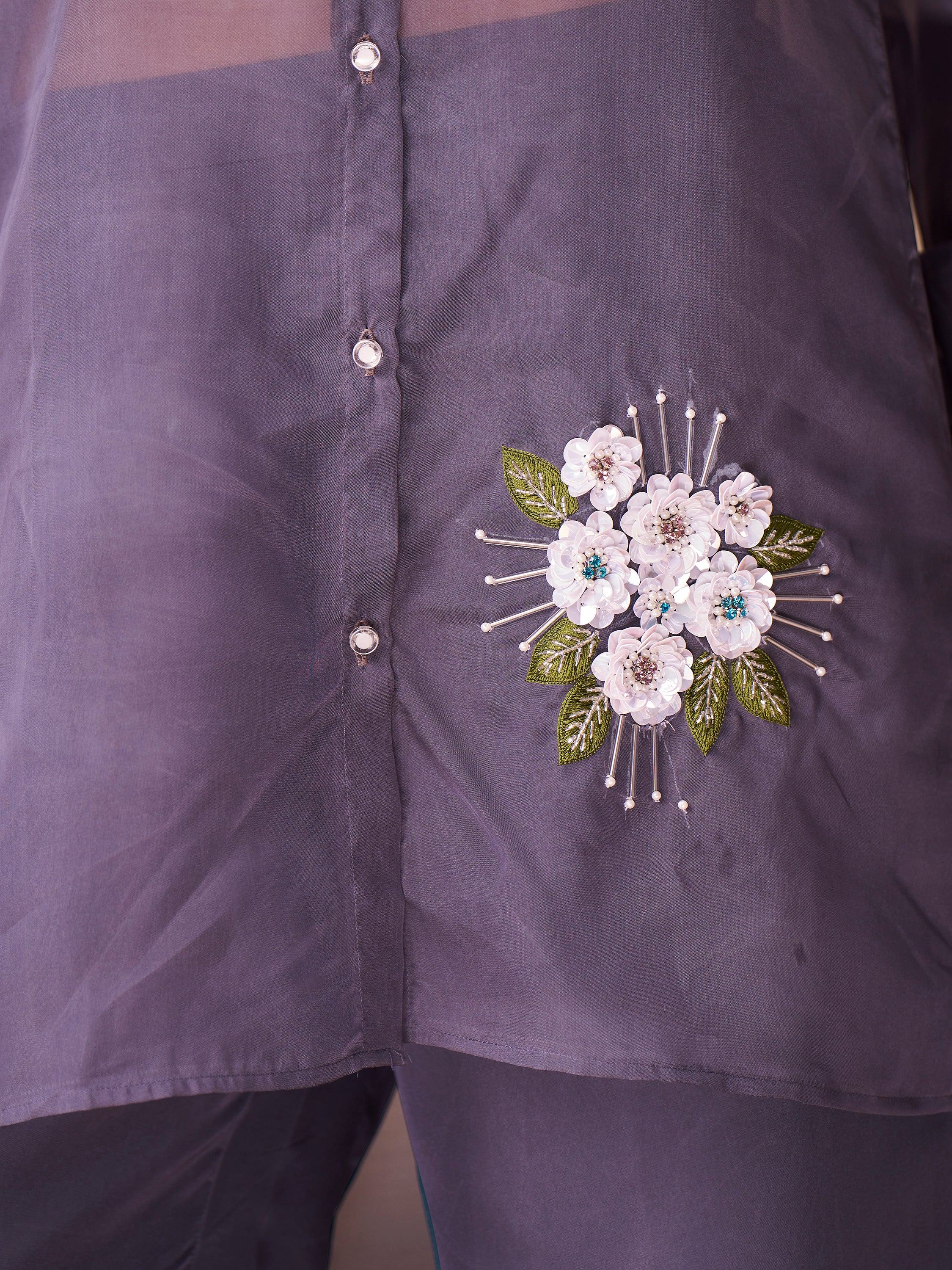 Dark Grey Hand Work Organza Western Wear Co-Ord Set