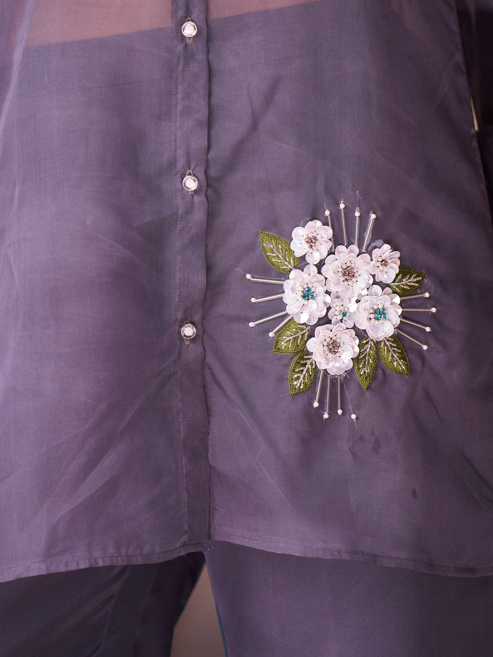 Dark Grey Hand Work Organza Western Wear Co-Ord Set