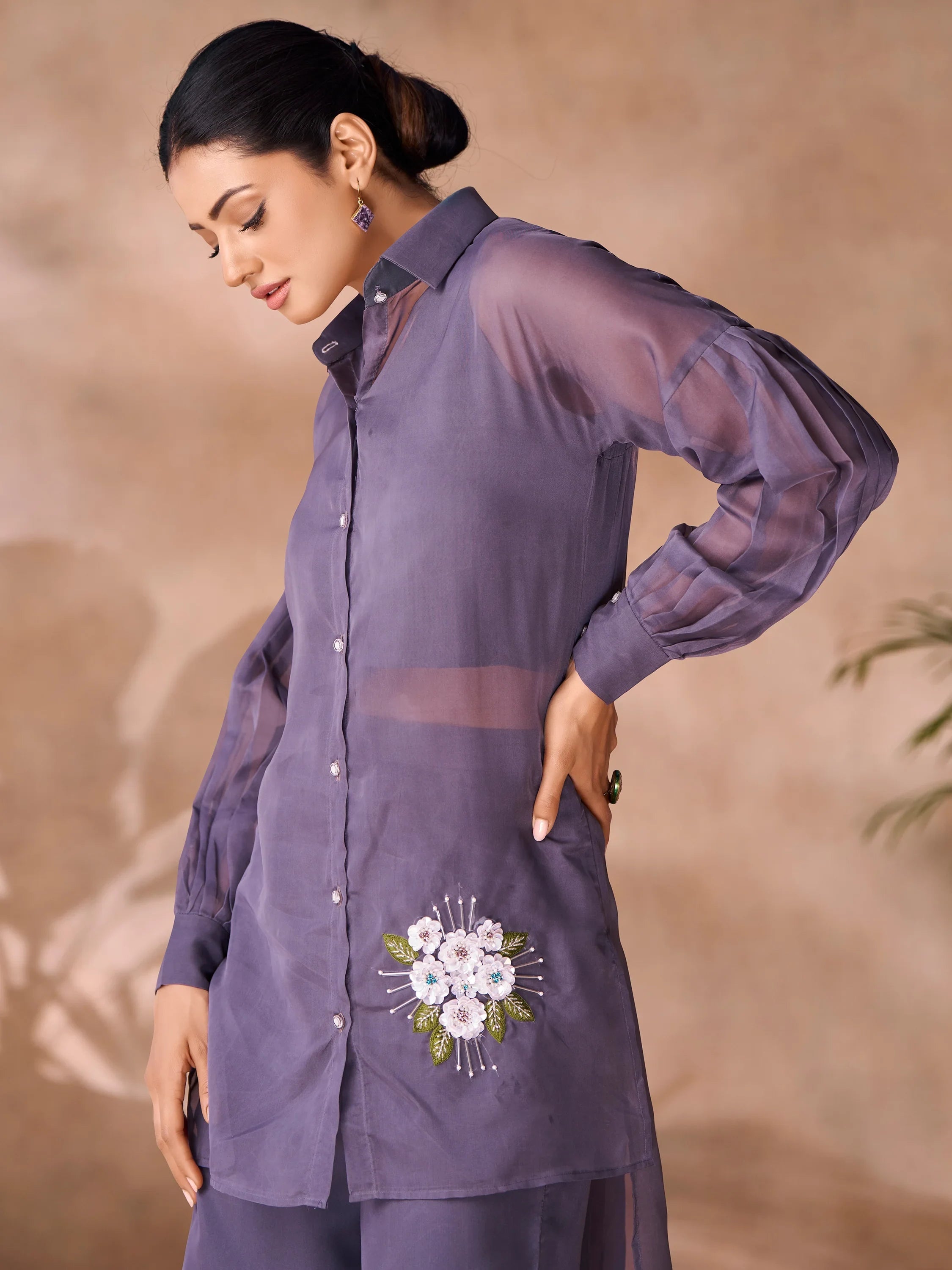 Dark Grey Hand Work Organza Western Wear Co-Ord Set