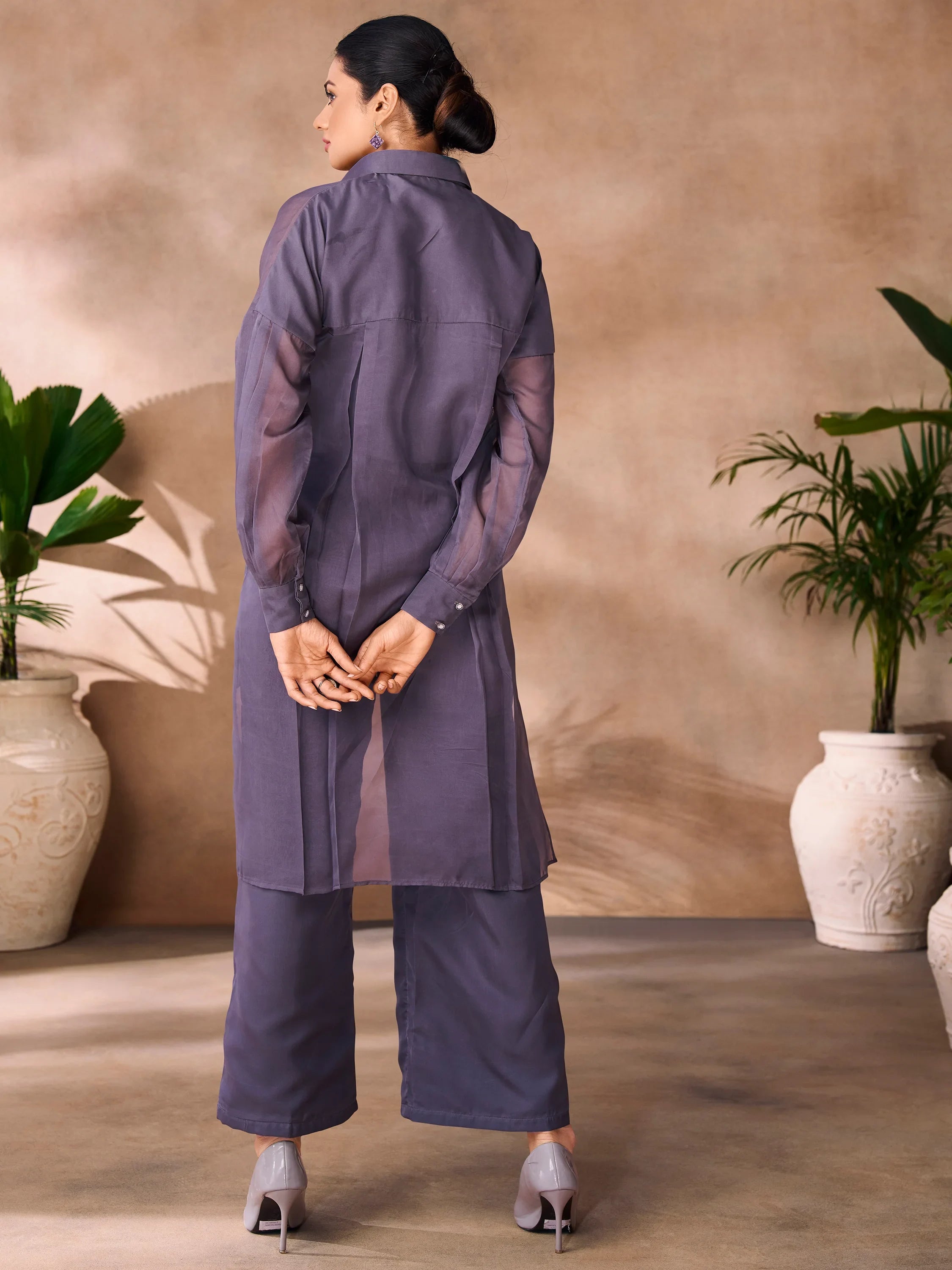 Dark Grey Hand Work Organza Western Wear Co-Ord Set
