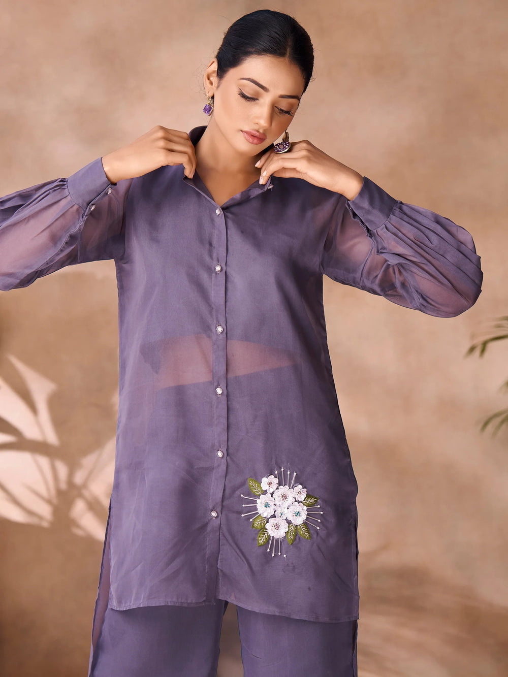 Dark Grey Hand Work Organza Western Wear Co-Ord Set
