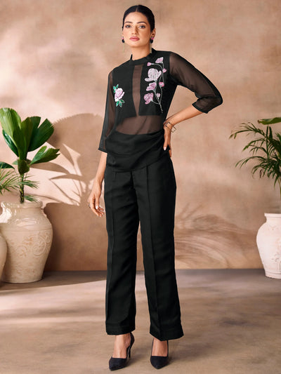 Black Hand Work Organza Western Wear Co-Ord Set