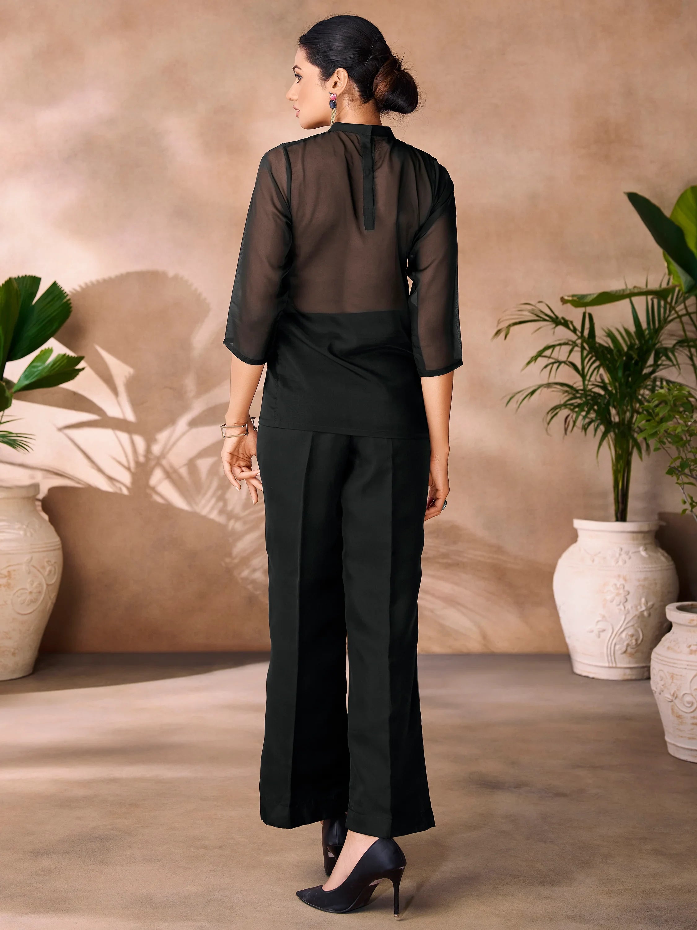 Black Hand Work Organza Western Wear Co-Ord Set