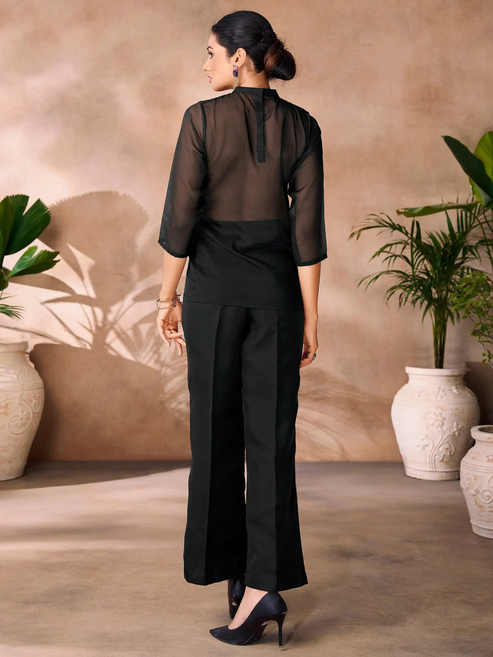 Black Hand Work Organza Western Wear Co-Ord Set