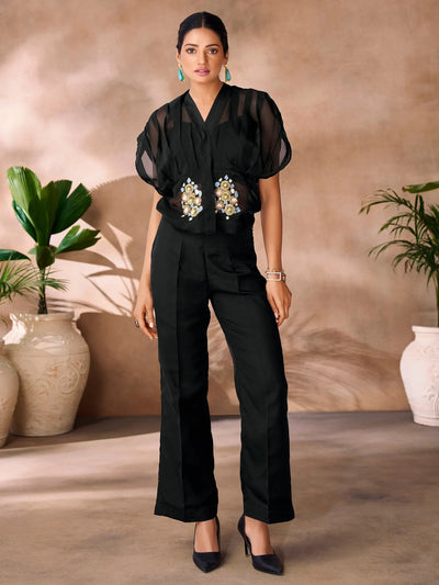 Black Hand Work Organza Party Wear Co-Ord Set
