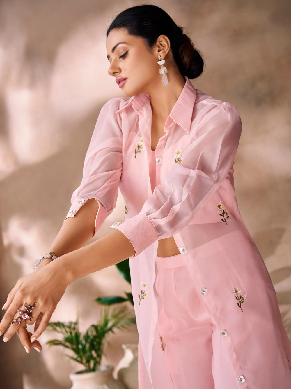 Peach Hand Work Organza Western Wear Co-Ord Set