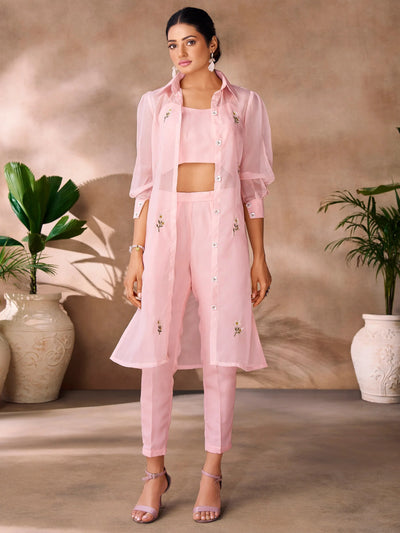 Peach Hand Work Organza Western Wear Co-Ord Set