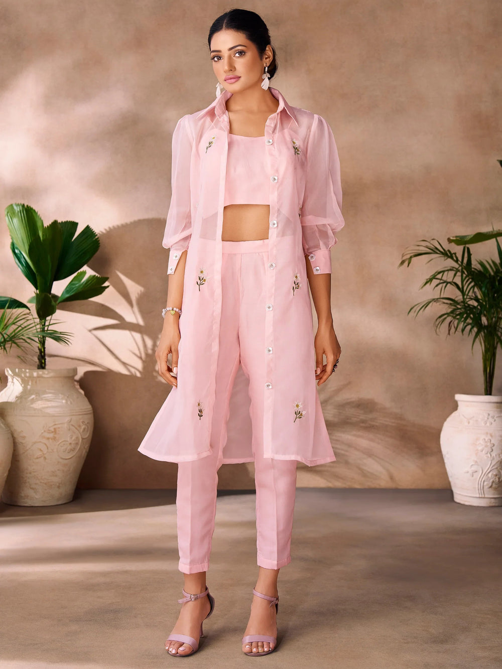 Peach Hand Work Organza Western Wear Co-Ord Set