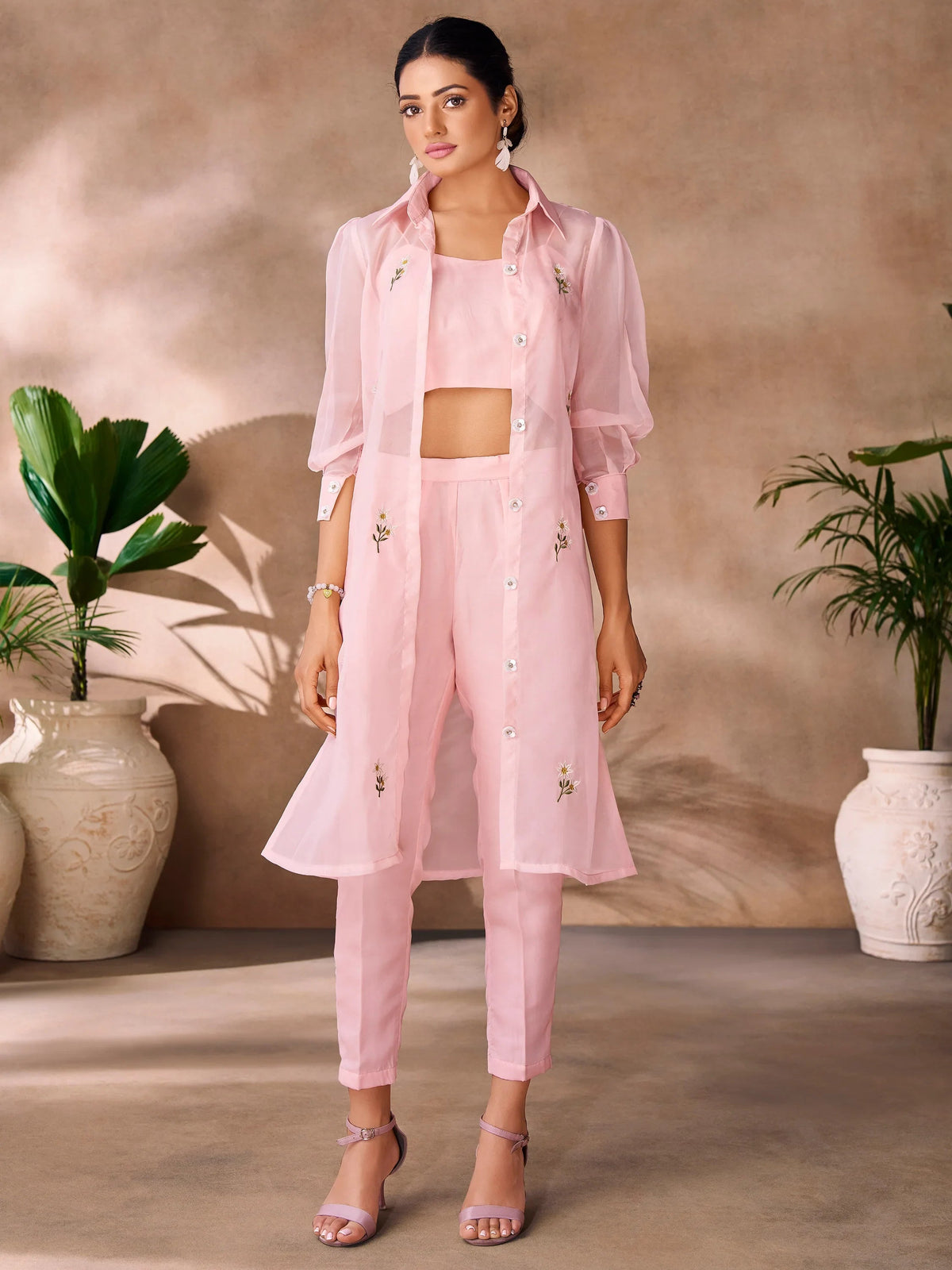 Peach Hand Work Organza Western Wear Co-Ord Set