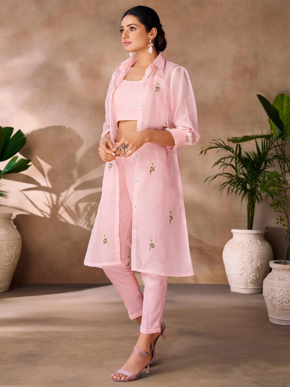 Peach Hand Work Organza Western Wear Co-Ord Set