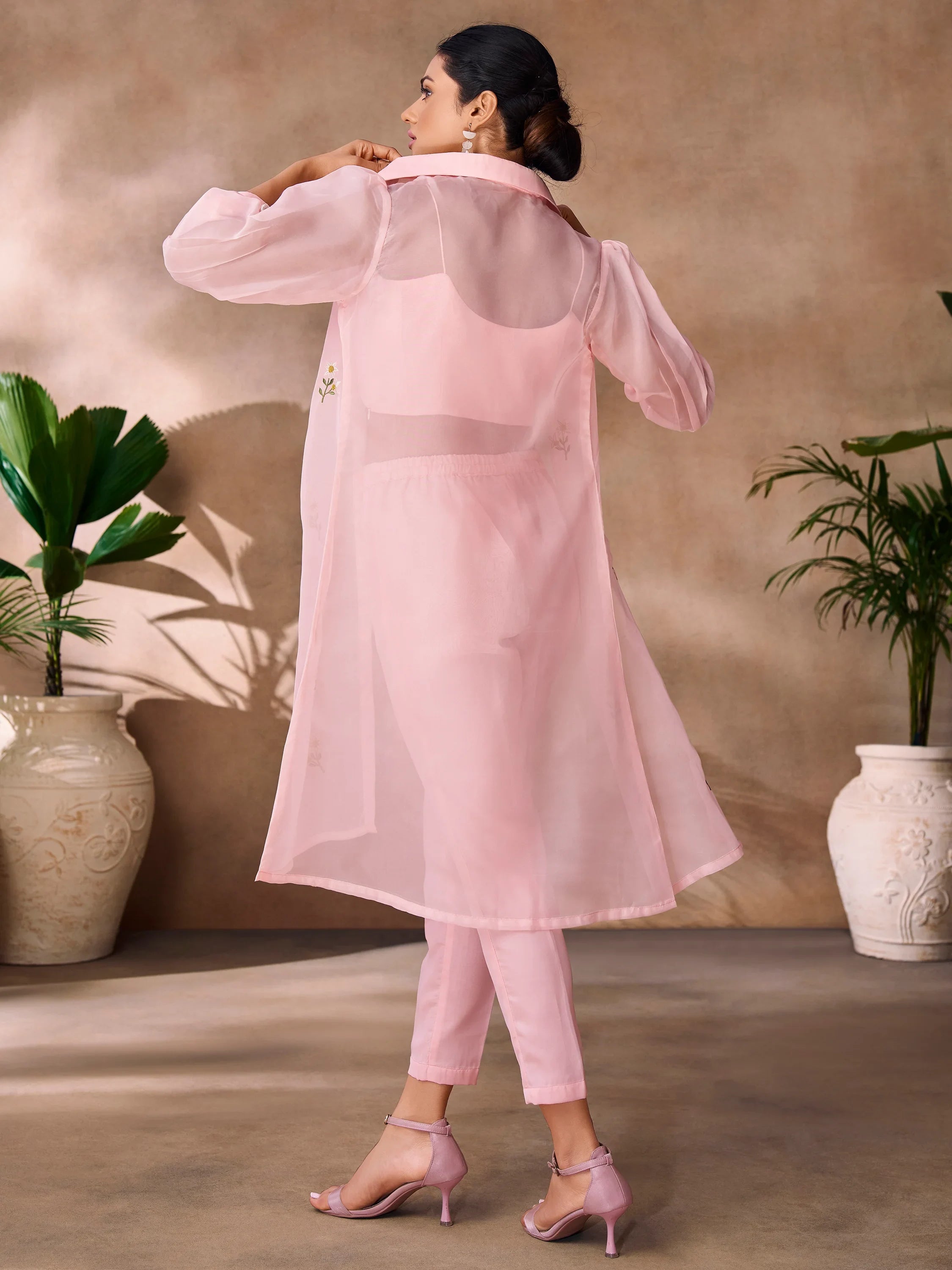Peach Hand Work Organza Western Wear Co-Ord Set