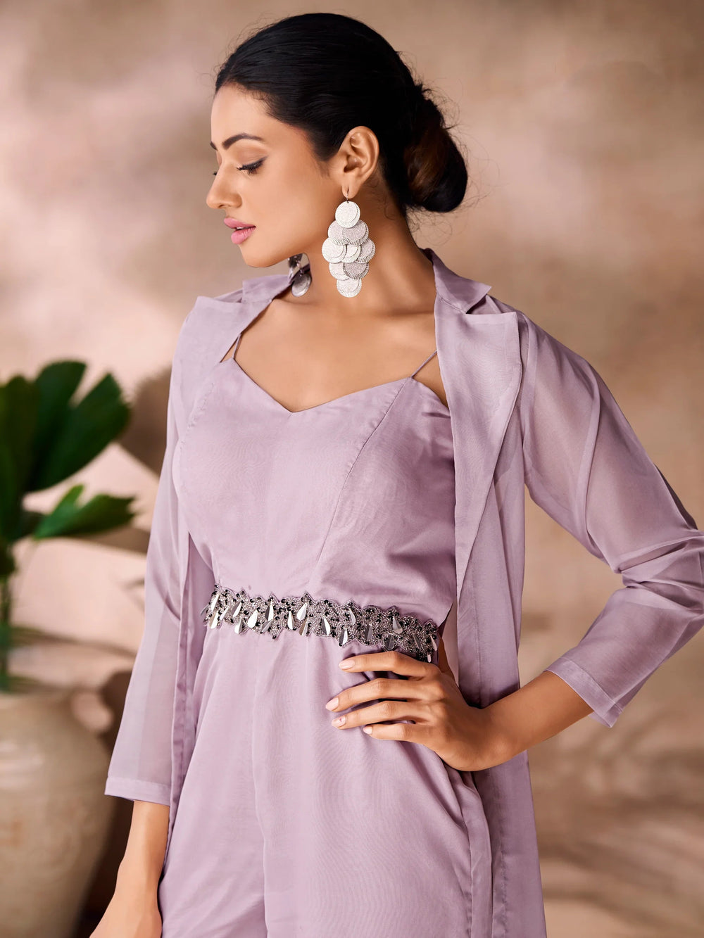 Lavender Hand Work Organza Designer Co-Ord Set