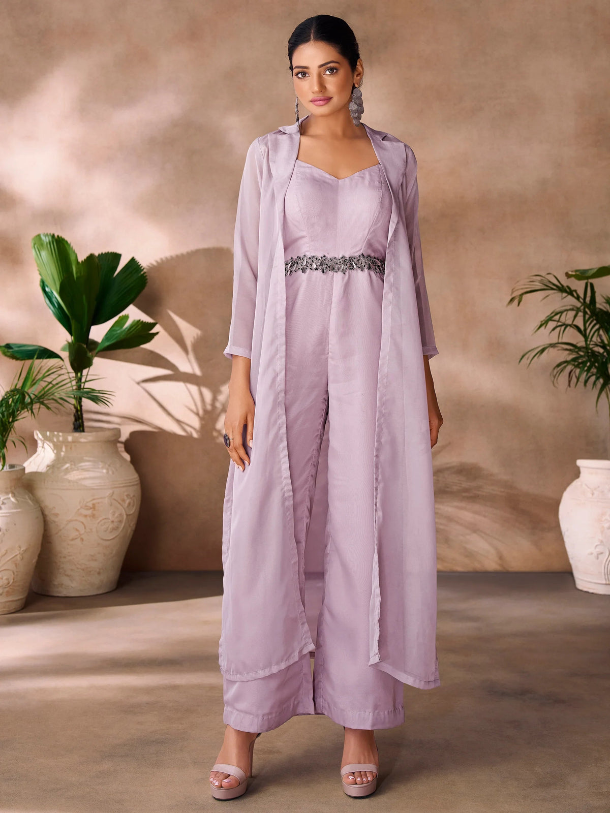 Lavender Hand Work Organza Designer Co-Ord Set