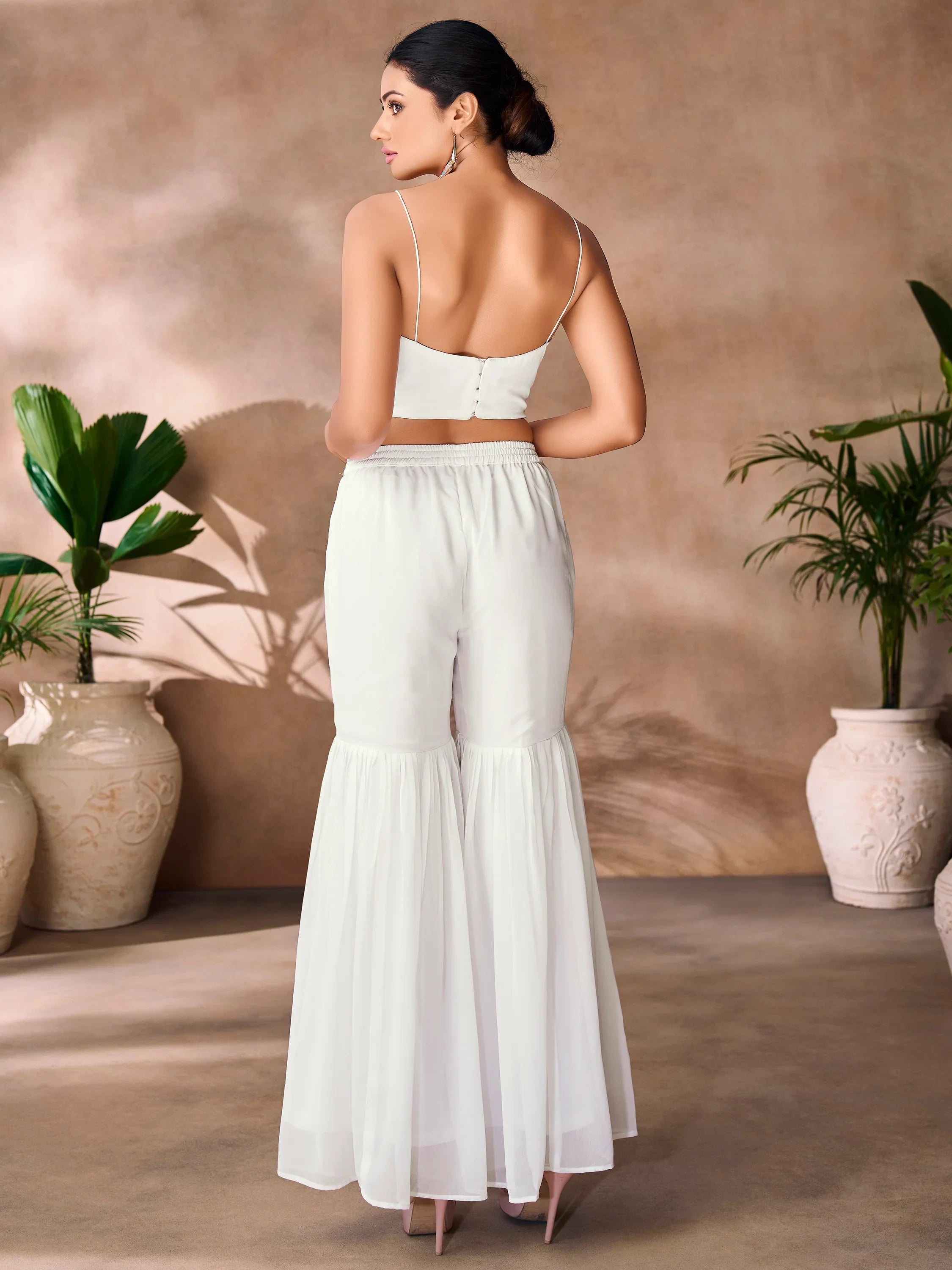 White Hand Work Organza Party Wear Co-Ord Set