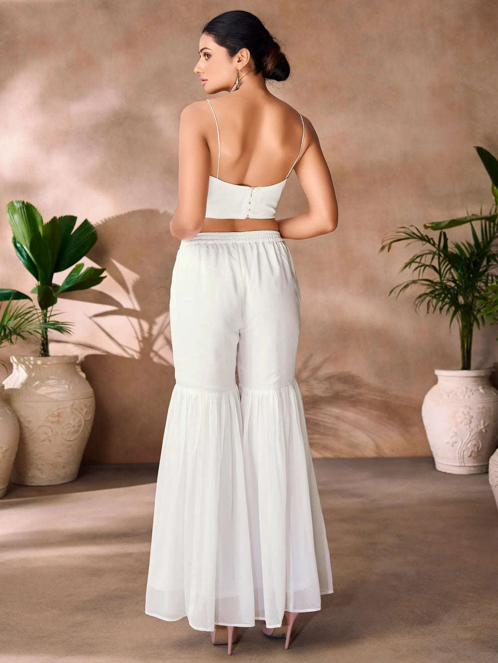 White Hand Work Organza Party Wear Co-Ord Set