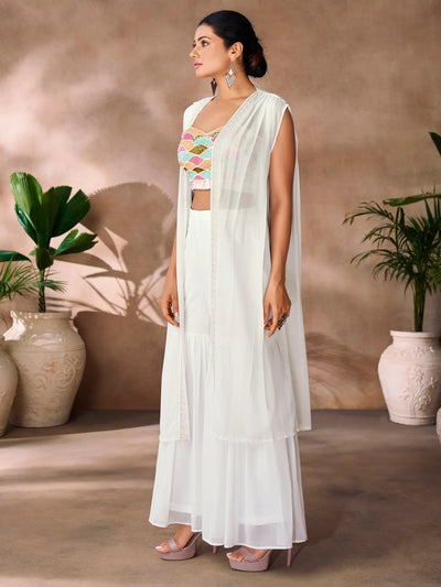 White Hand Work Organza Party Wear Co-Ord Set