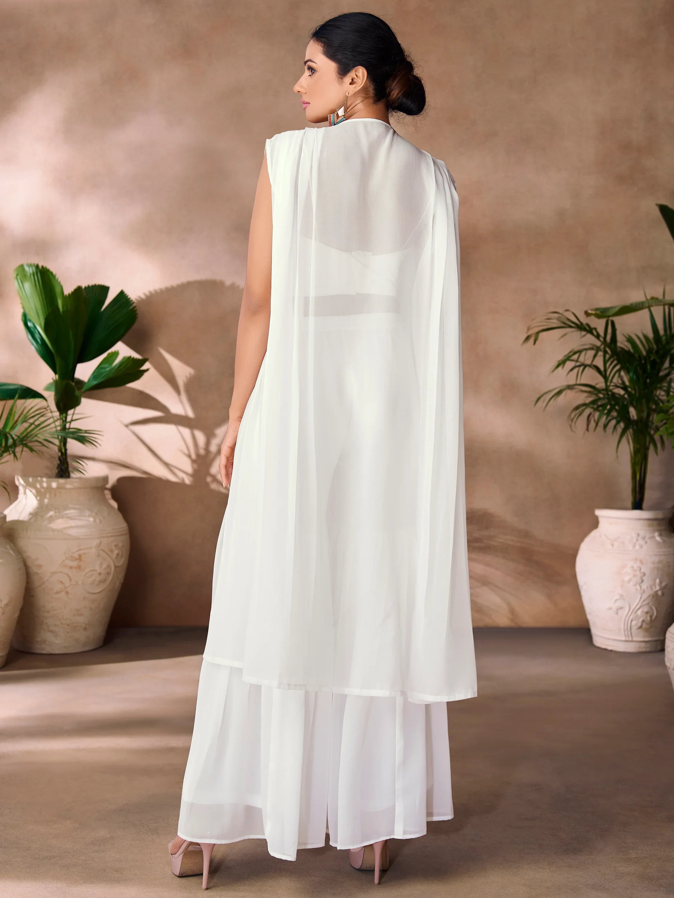White Hand Work Organza Party Wear Co-Ord Set