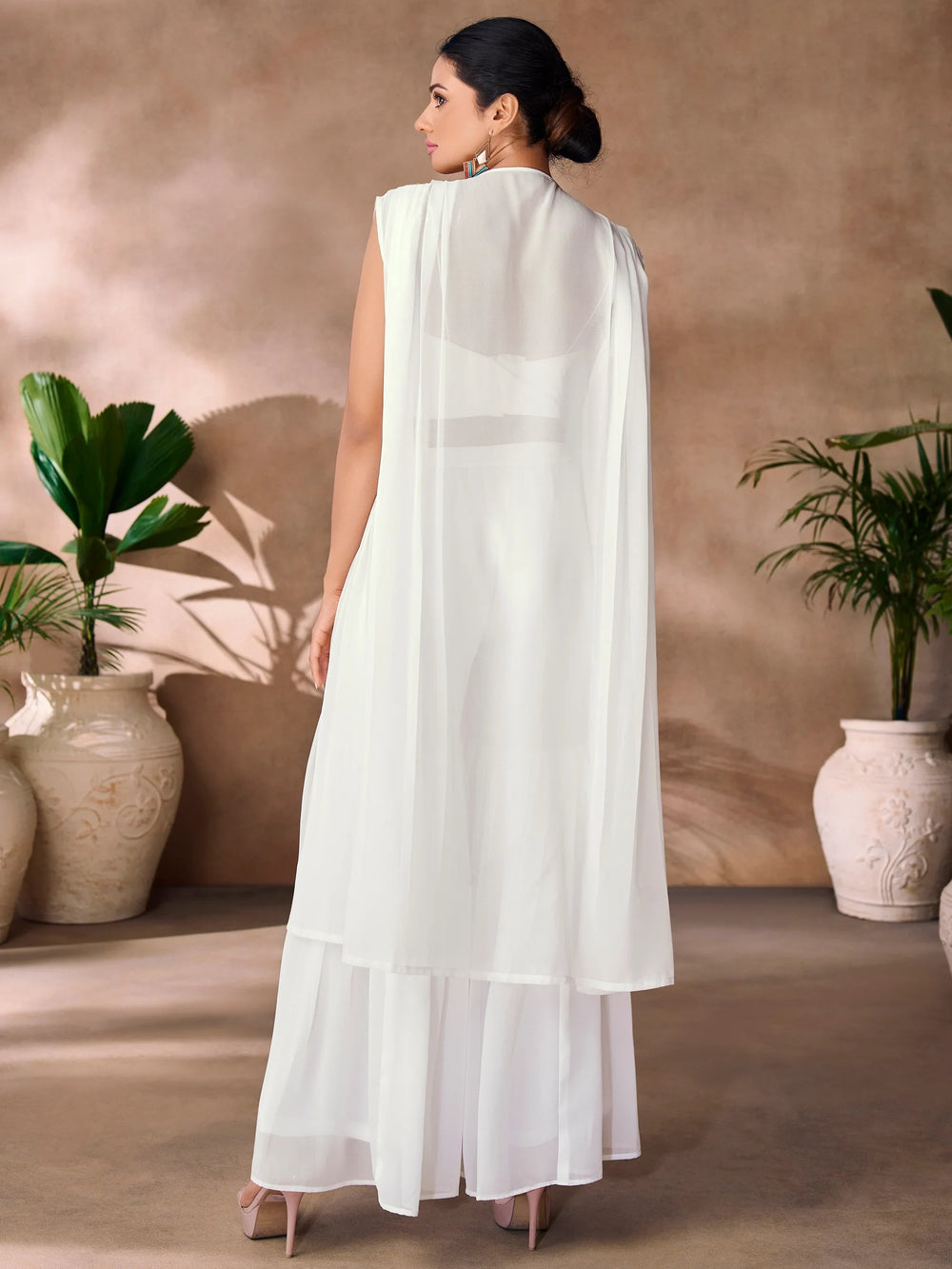 White Hand Work Organza Party Wear Co-Ord Set